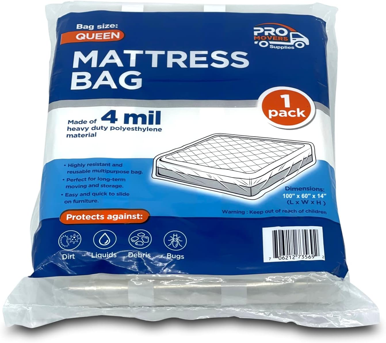PRO MOVERS SUPPLIES Queen Size Mattress Protector 4 Mil Reusable