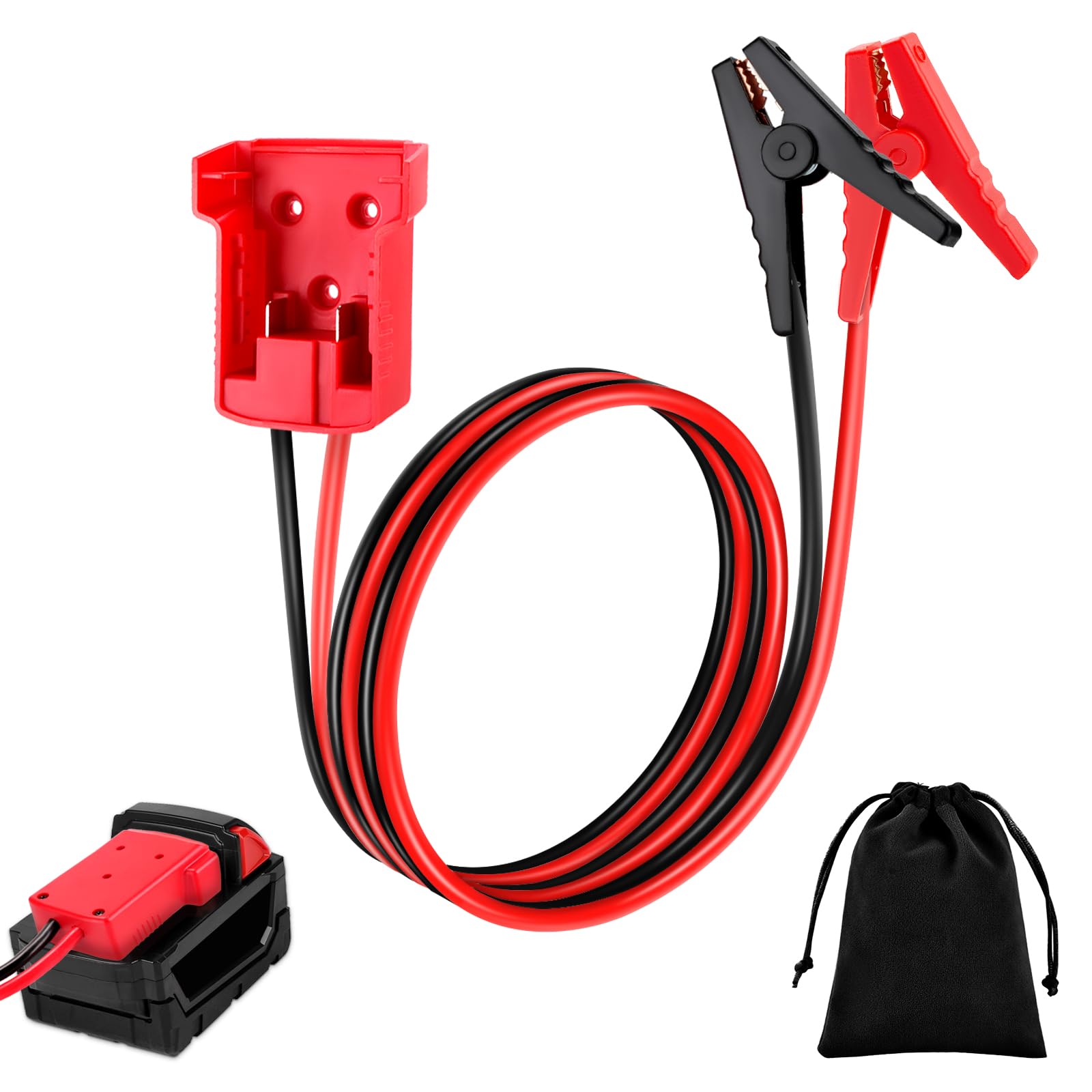 Cables de arranque para batería Milwaukee M18 de 18 V, cable de refuerzo de silicona 8AWG de 2 pies con clips de cocodrilo, arranque de salto para coche, camión, RV y herramientas de carga, resistente