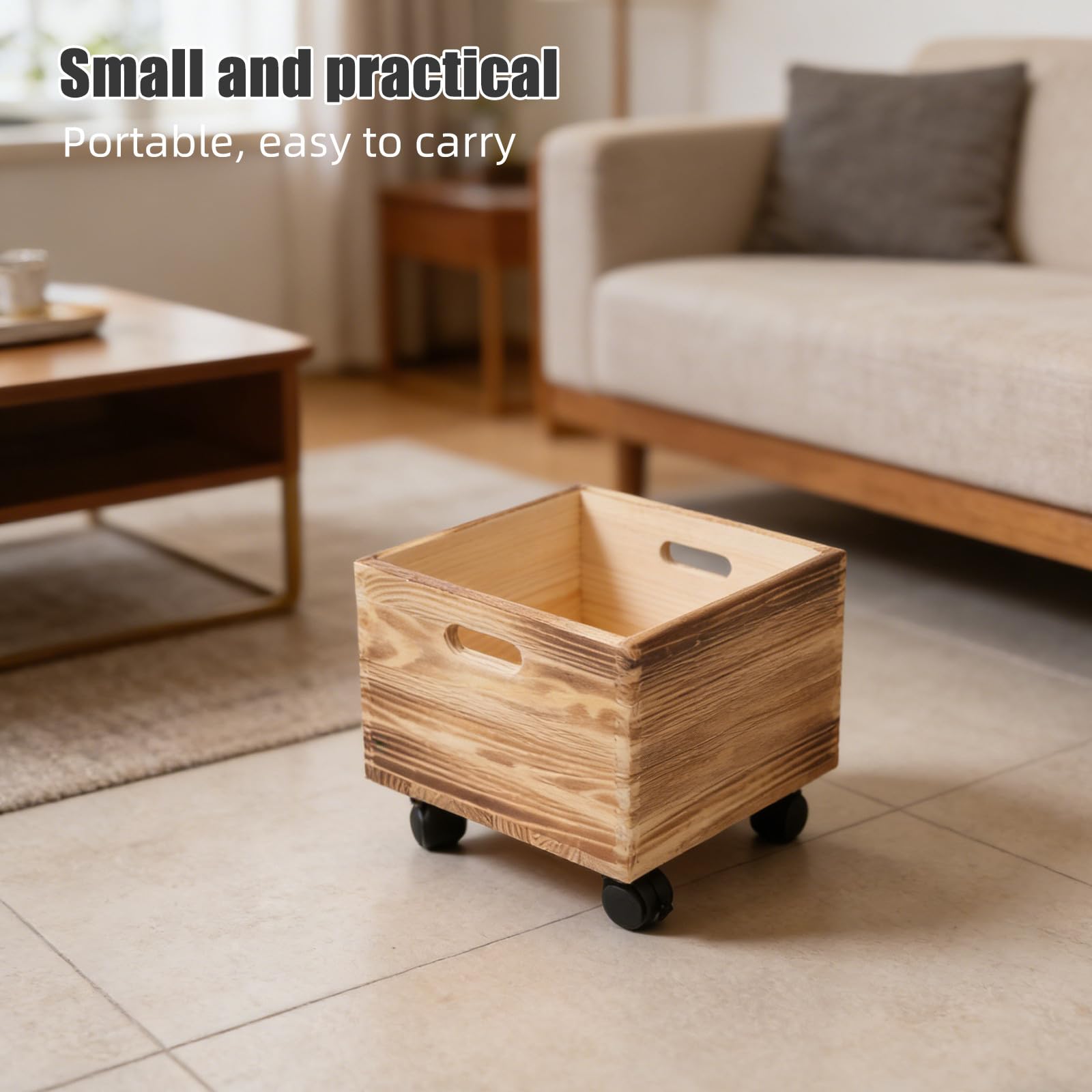 Cassette di legno per riporre oggetti - Cubo decorativo in legno con ruote | Cassa porta dischi | Cesto portabiancheria sporca | Espositore da scrivania (Caffè)
