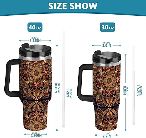 Miniatura 3 de Botellas de agua de primavera de boca ancha al vacío con diseño de mandala de estilo bohemio, con pajilla, resistente a las fugas, taza decorativa