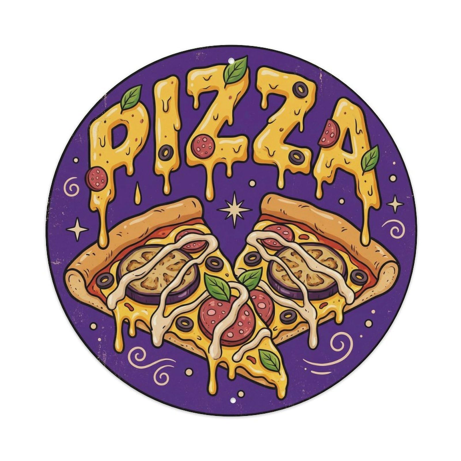 Huiyhb 8X8inch(20X20cm) Vintage Pizza Slice Eggplant Tahini Metal Tin Sign
