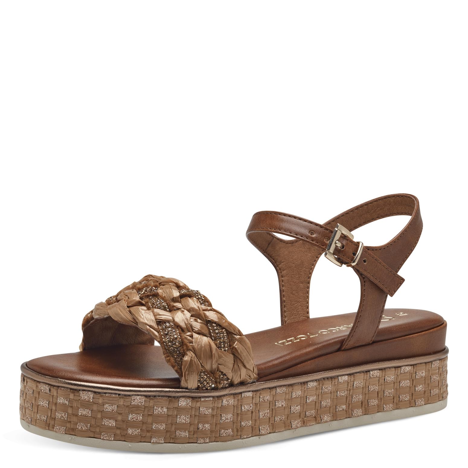MARCO TOZZI Women's 2-28706-42 Wedge Sandal, COGNAC COMB, 5.5
