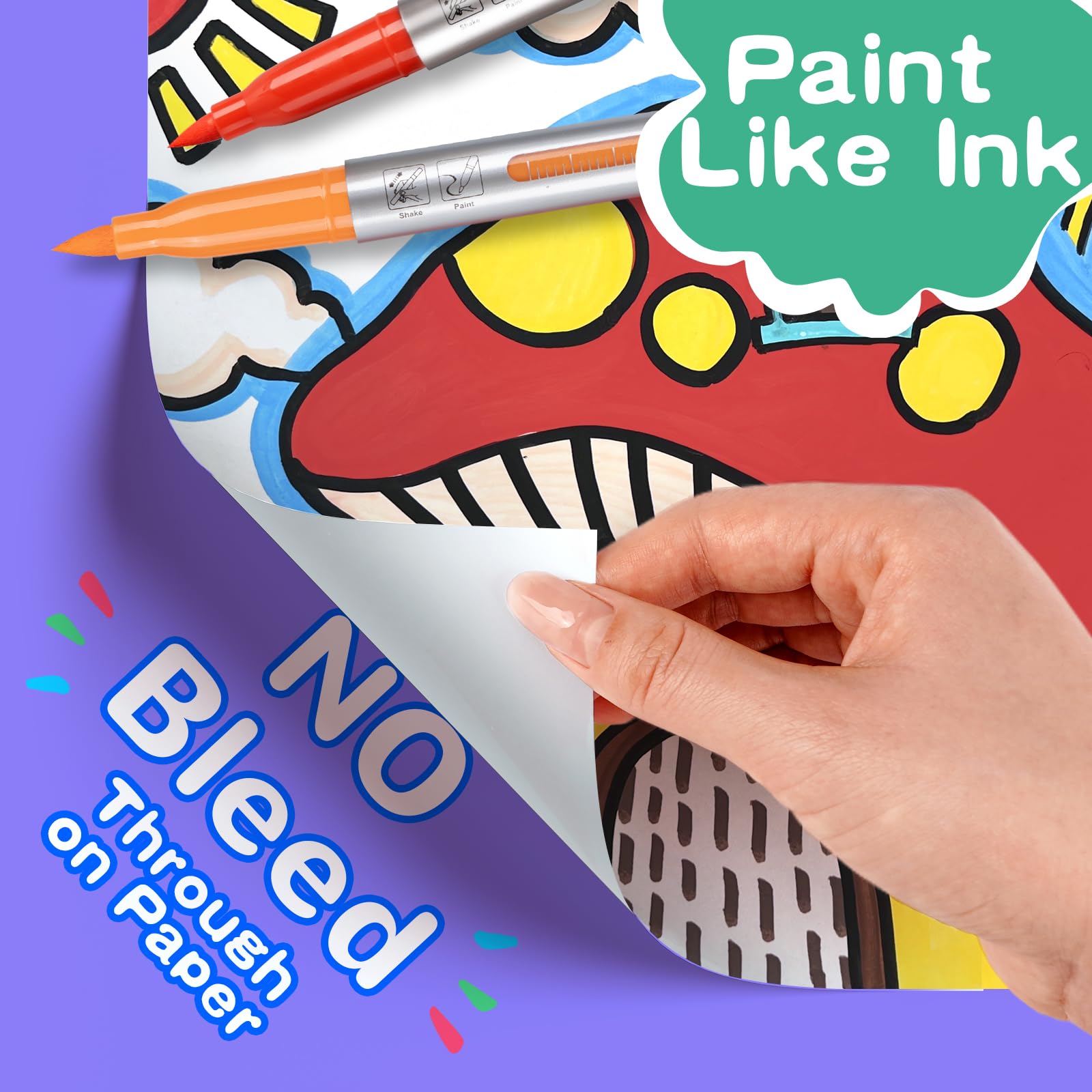 HOTU Pennarelli acrilici 36 colori per vetro, carta, tessuto, legno e libri da colorare - Pennarelli a grande capacità (6,6 g ciascuno) - Kit di forniture per arte e fai da te - Ottima idea regalo