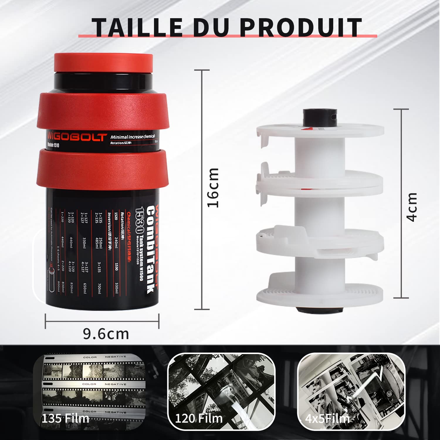 eTone Réservoir de développement Universel pour Chambre Noire avec 3 bobines en Spirale pour Le Traitement de 120 135 Rouleaux de Film N/B Équipement de Traitement de Film pour Appareil Photo