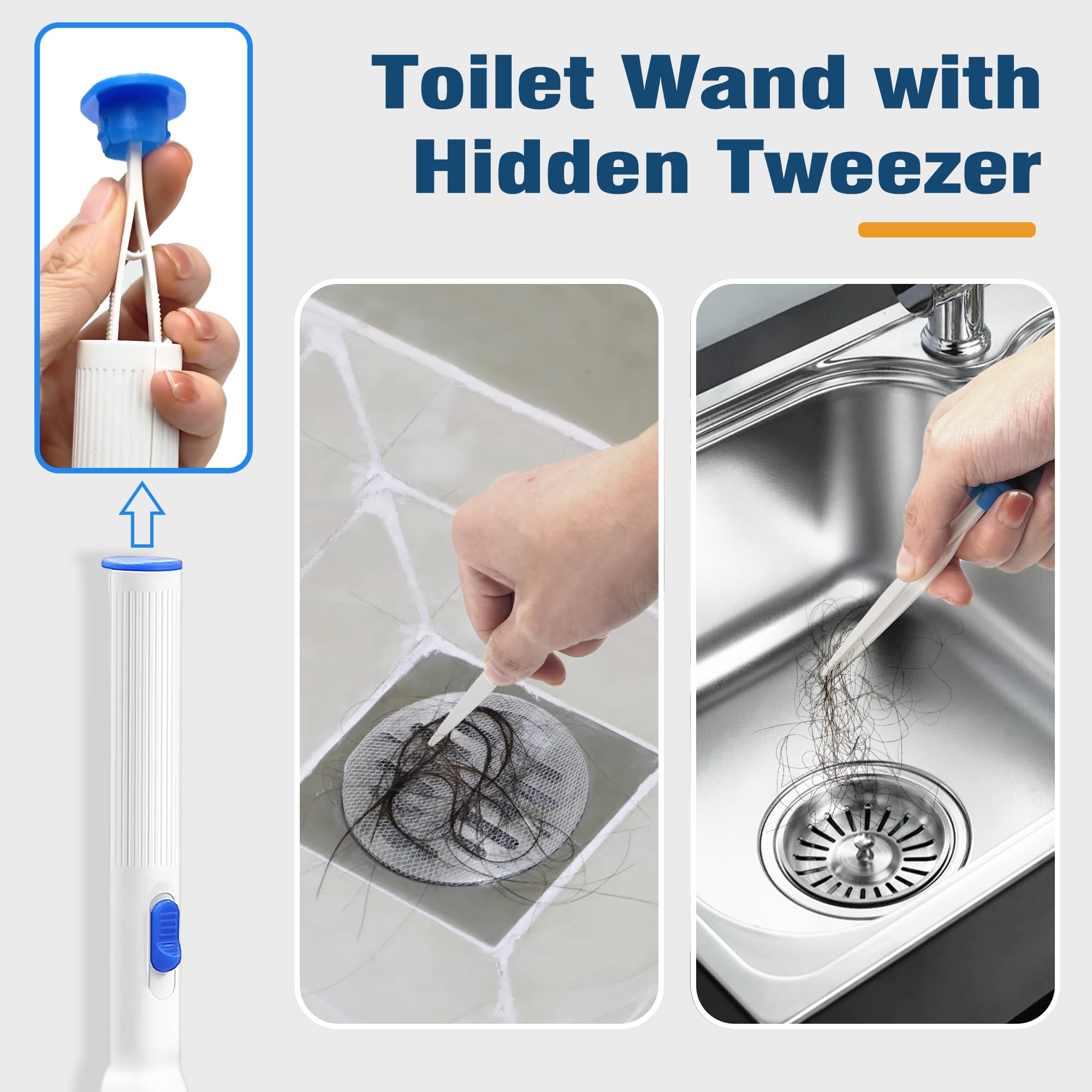 NEWE Disposable Toilet Brush with Tweezers, Toilet Bowl Wand Holder Set including 42PCS Cleaner Refills - Image 4