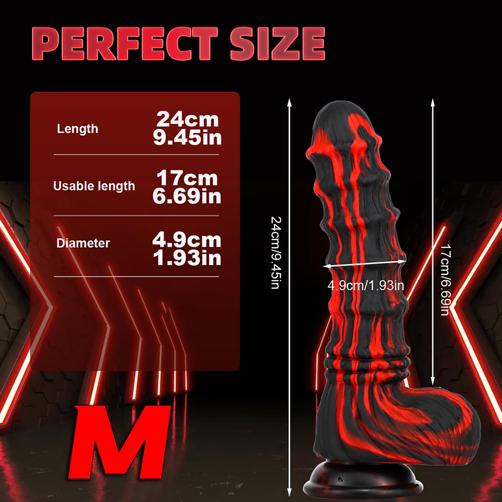 Red Black ale Realistic Dildo with Suction Cup, Flexible Liquid Silicone Anal Dildos Prostate & G-Spot Massager Adult Sex Toys for Women Men Couples - M: M