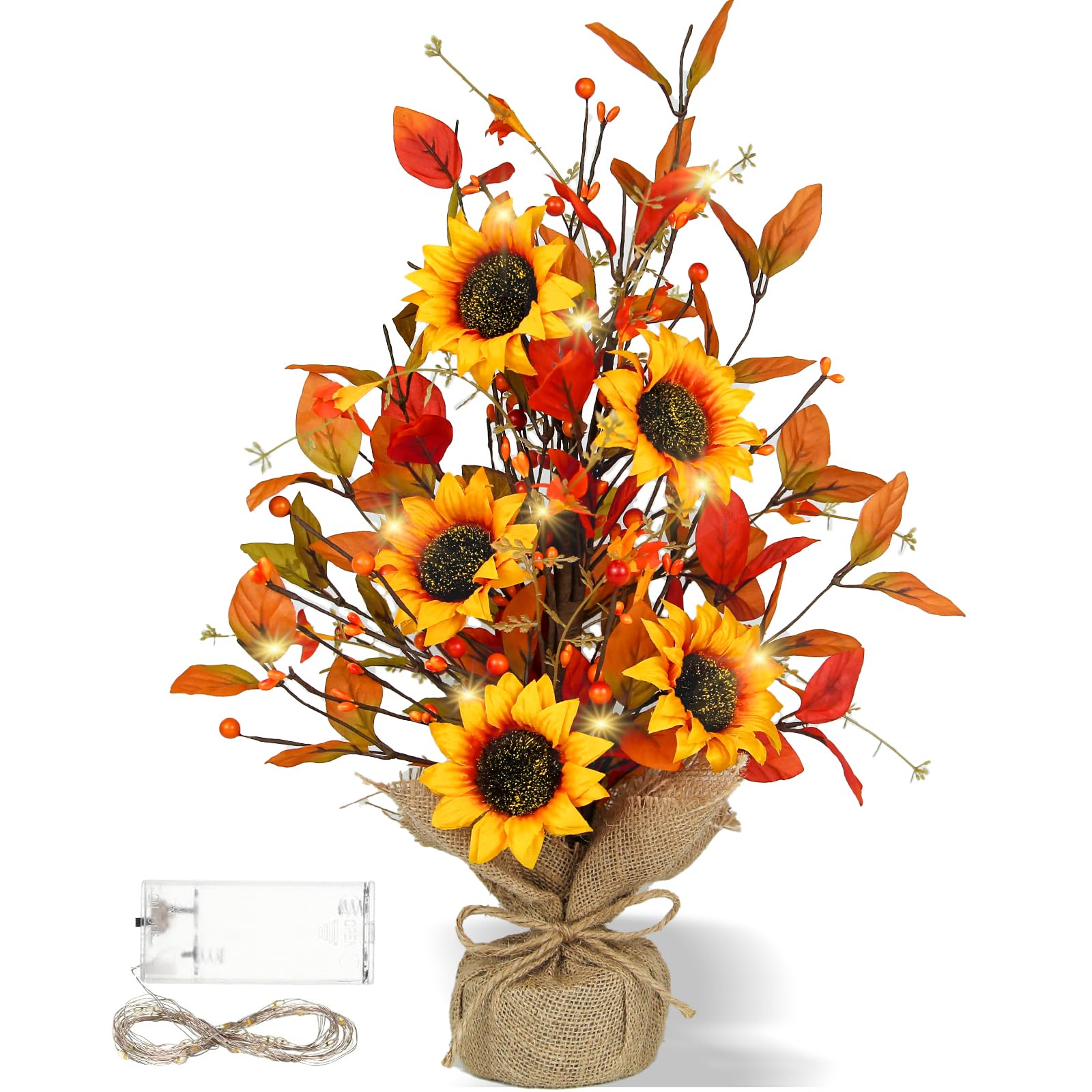 Decorazioni autunnali per casa, ufficio, girasoli illuminati da 50 cm, decorazioni autunnali, centrotavola autunnali per tavolo, mensola, scrivania, decorazione da tavolo del Ringraziamento