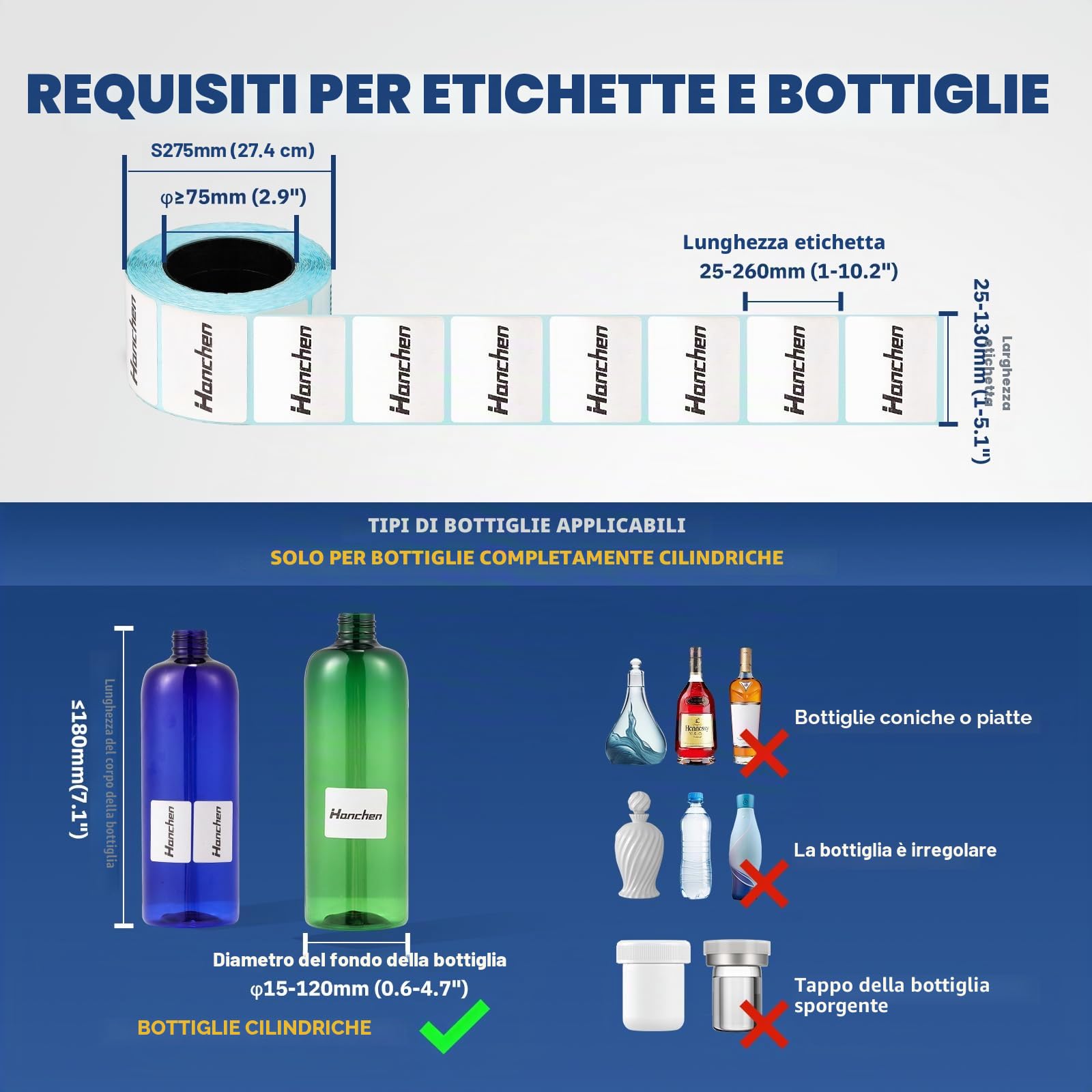 Hanchen Etichettatrice manuale per bottiglie rotonde Etichettatrice Etichettatrice Applicatore di etichette MT-30 per larghezza 10-110 mm Lunghezza Etichetta 10-300 mm (con manico)