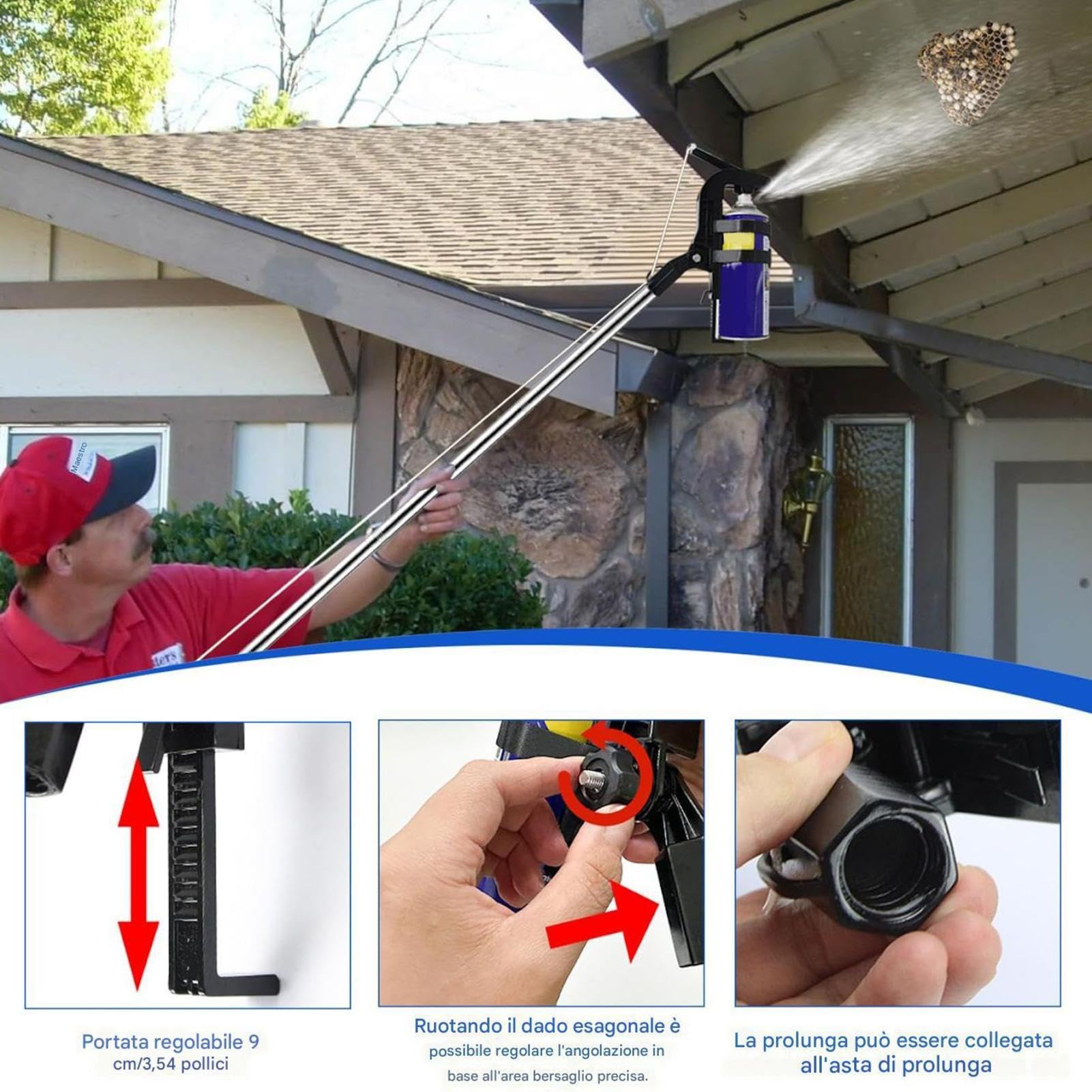 Adaptador Varilla Extensible Spray Adaptador Pulverizador Largo Alcance | Pértiga Extensible Spray Avispas Para Defensa Nidos Abejas Colmena Pintura Árboles Hojas Canaleta Jardín