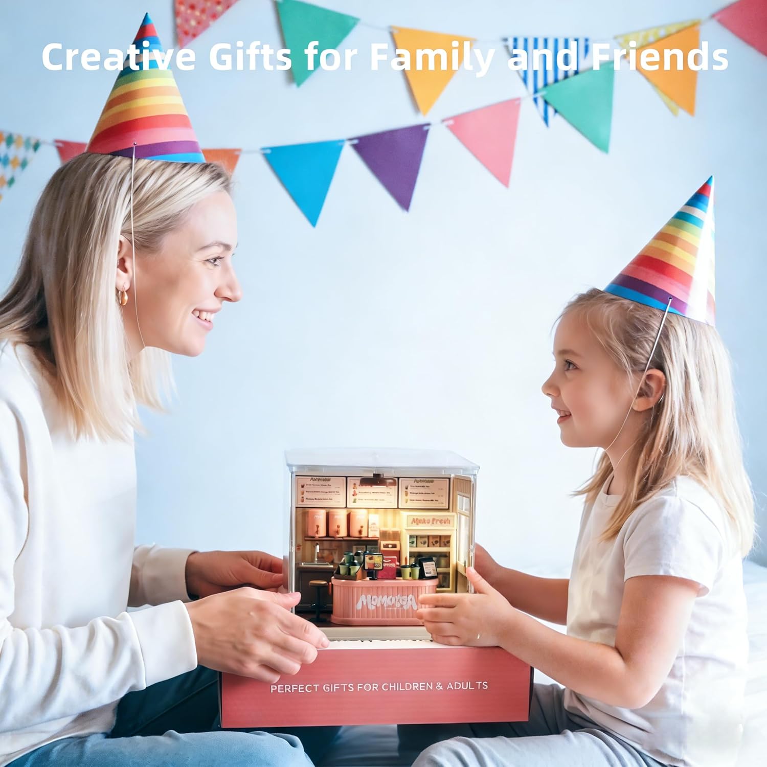 Lydaz DIY Miniature House Kit, Mini House Building Kit for Adults, Cute Craft Kit with Furniture, Miniature Dollhouse Kit with Dust Cover, Room LED Decor, Birthday Gifts for Family Friend(Drink Shop)