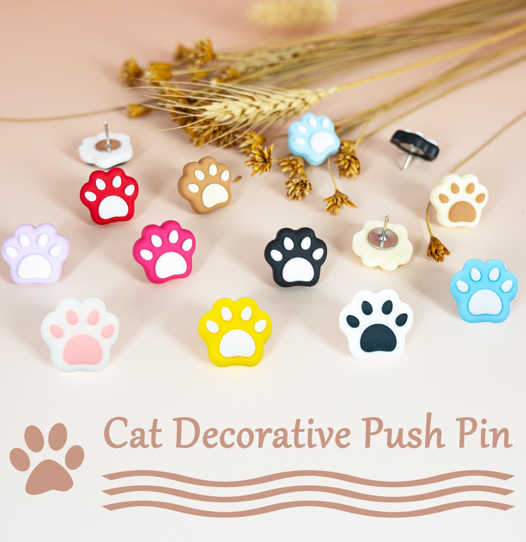 30 chinchetas para tablón de anuncios, chinchetas de gato, tachuelas decorativas para el pulgar, lindos pines de perro para mujer, decoración de oficina, aula, decoración del hogar (30 patas de gato)