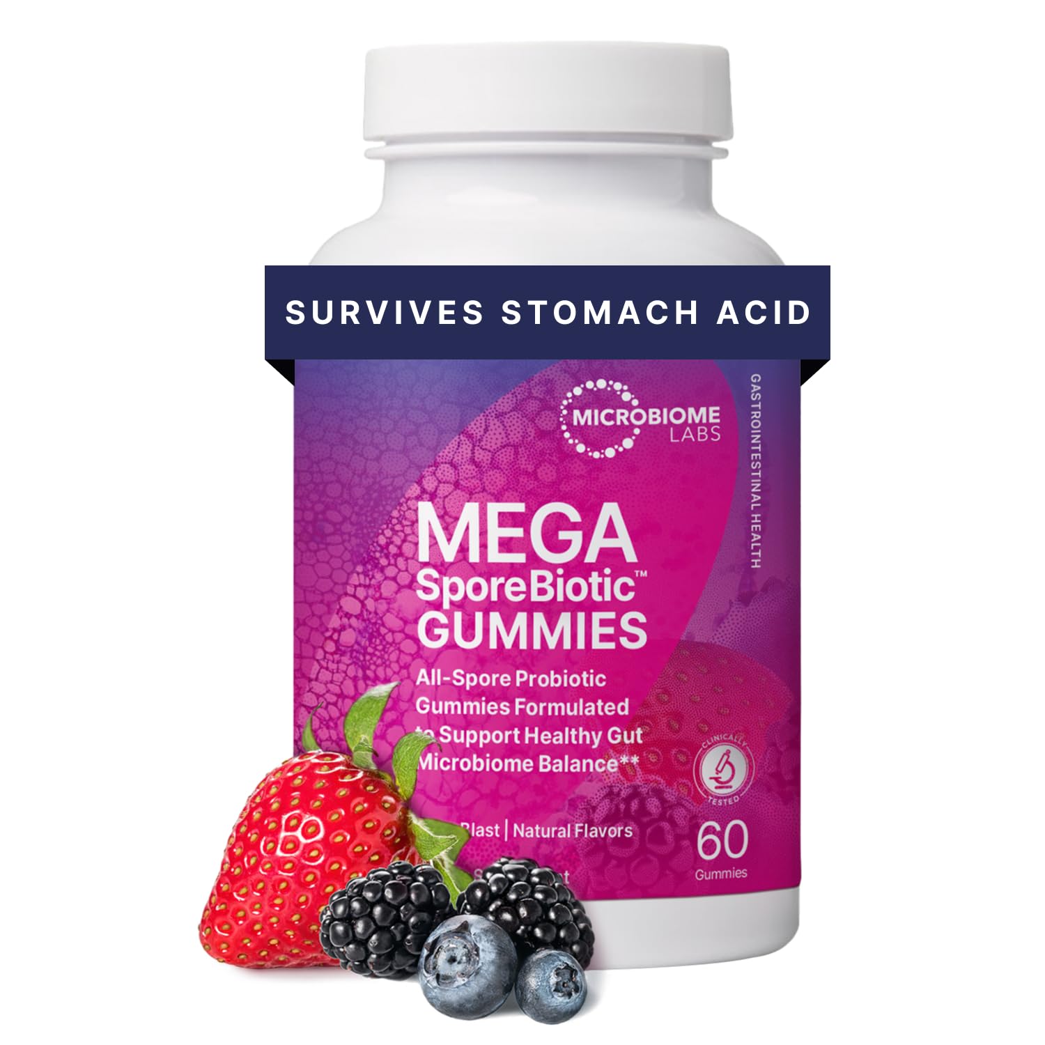 Microbiome Labs Spore Based Probiotic Gummies for Women, Men & Children - MegaSporeBiotic Gummies - 4 Bacillus Probiotics for Digestive Health & Microbiome Support - Berry Flavor (60 Gummies)