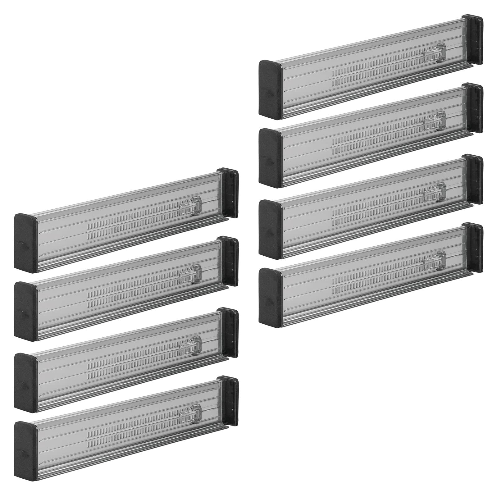 mDesign verstellbarer Schubladeneinsatz – praktischer Schubladen Organizer für Schränke und Kommoden – flexibler Schubladenteiler aus Kunststoff – 8er-Set – rauchgrau und schwarz