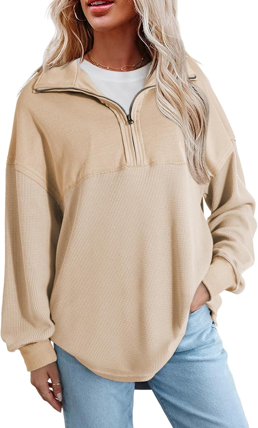 SHEWIN Womens Fall Sweatshirt Casual Waffle Knit Half...