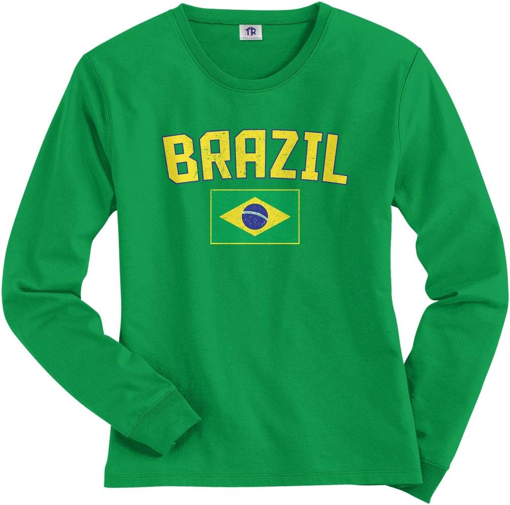 Threadrock Women's Brazil Flag Long Sleeve T-Shirt