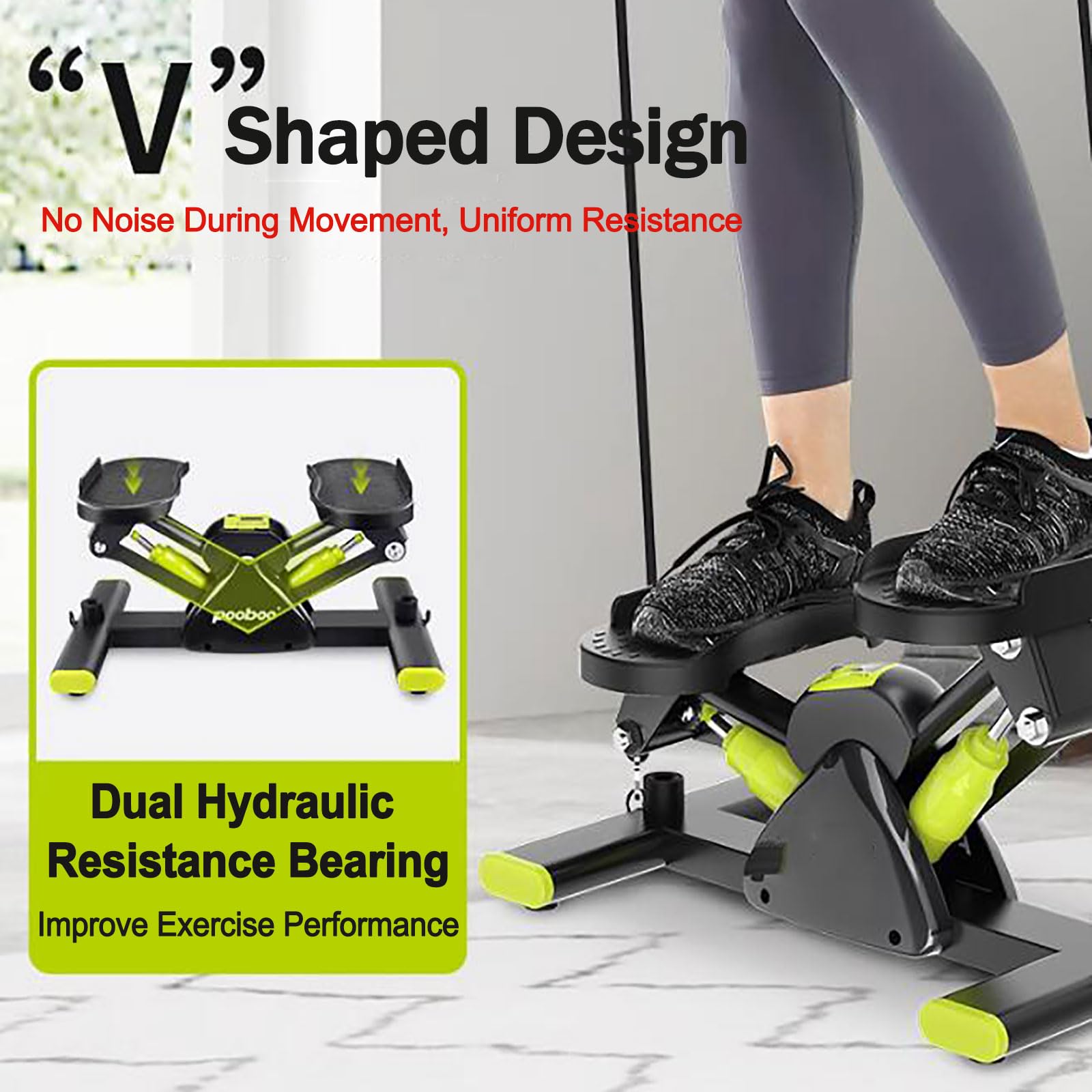 Mini Stepper Fitness Con Tappetino E Fasce Elastiche – Attrezzo Per Scale Con Doppio Cilindro Idraulico – Capacità 113 Kg - 4