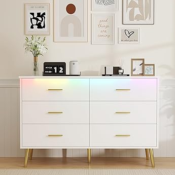 Dresser for Bedroom, 53.5" Wide Dresser Organizer, 7 Drawer with Golden Metal Handle and Legs, Modern Chest of Drawers for Closet, Hallway, Living Room, Entryway, White