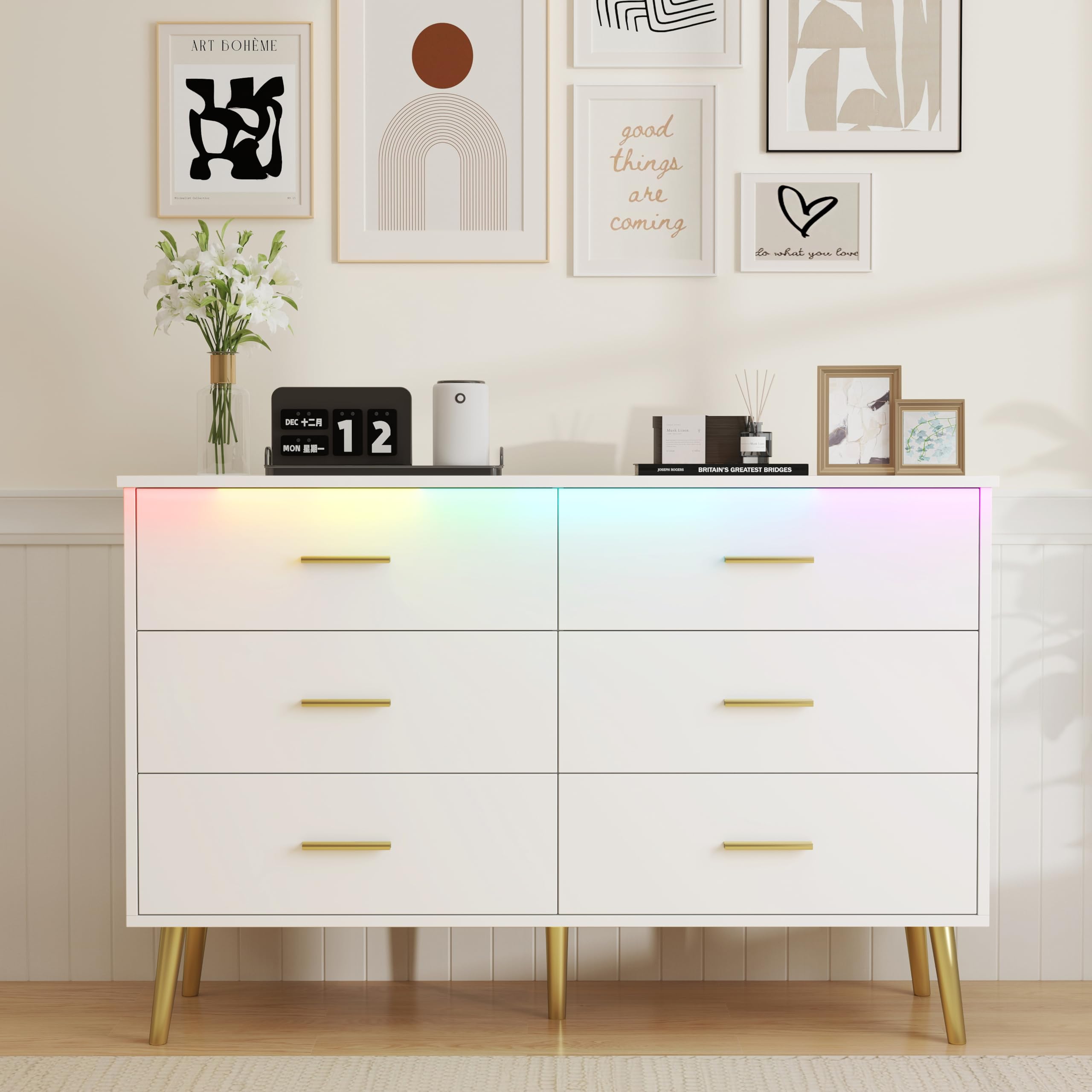 Amazon.com: White Dresser for Bedroom, Dressers & Chests of Drawers for Clothes Storage, Wood Dresser for Closet with 6 Drawers, Wide Long Clothes Organizer with LED Light for Hallway, Entryway, Metal Handles : Amazon.com: White Dresser for Bedroom, Dressers & Chests of Drawers for Clothes Storage, Wood Dresser for Closet with 6 Drawers, Wide Long Clothes Organizer with LED Light for Hallway, Entryway, Metal Handles :