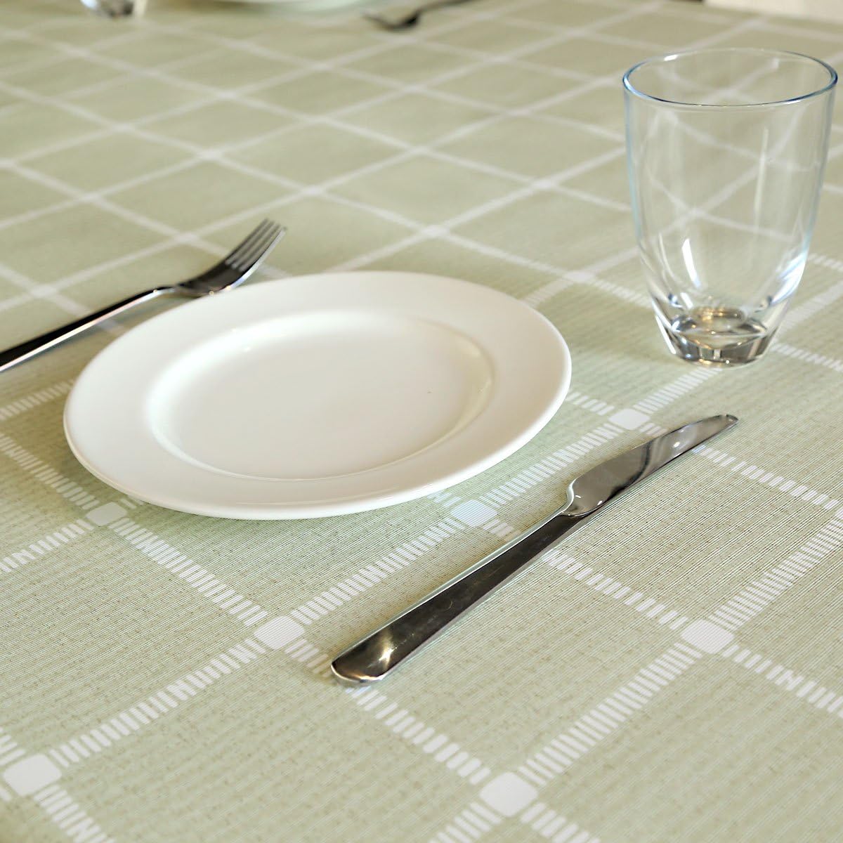 LEEVAN Heavy Weight Vinyl Rectangle Table Cover Wipe Clean PVC Tablecloth Oil-proof/Waterproof Stain-resistant-54 x 108 Inch(Matcha Plaid)
