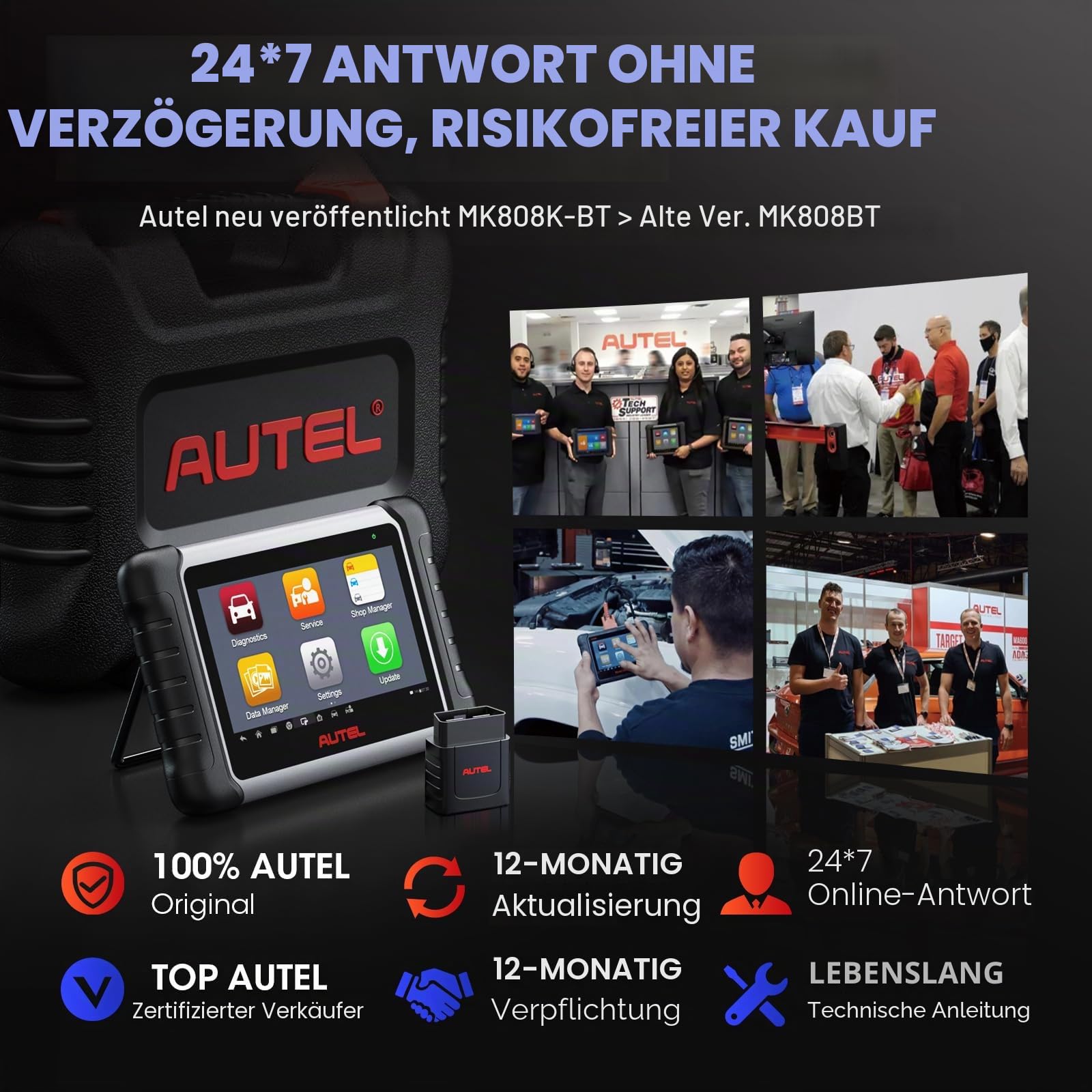 Autel MaxiCOM MK808K-BT OBD2 Diagnosegerät Auto, 2026 Bidirectionnel wie MK900BT MK808BT PRO, BT Ver. von MX808S MK808S MX900 MK900, Aktiver Test, 28+ Dienst, Alle Systeme Scan-Tool,Funktion mit BT506