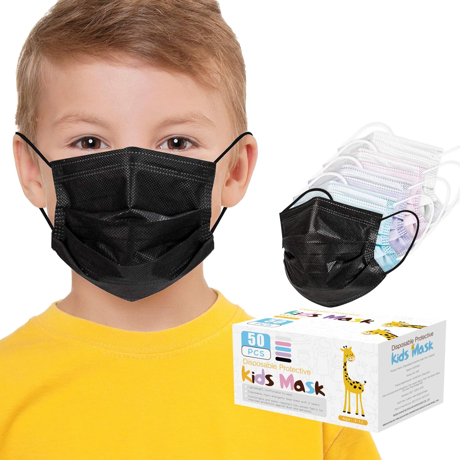 50 Pack kids Multi color Colored Disposable Face Mask