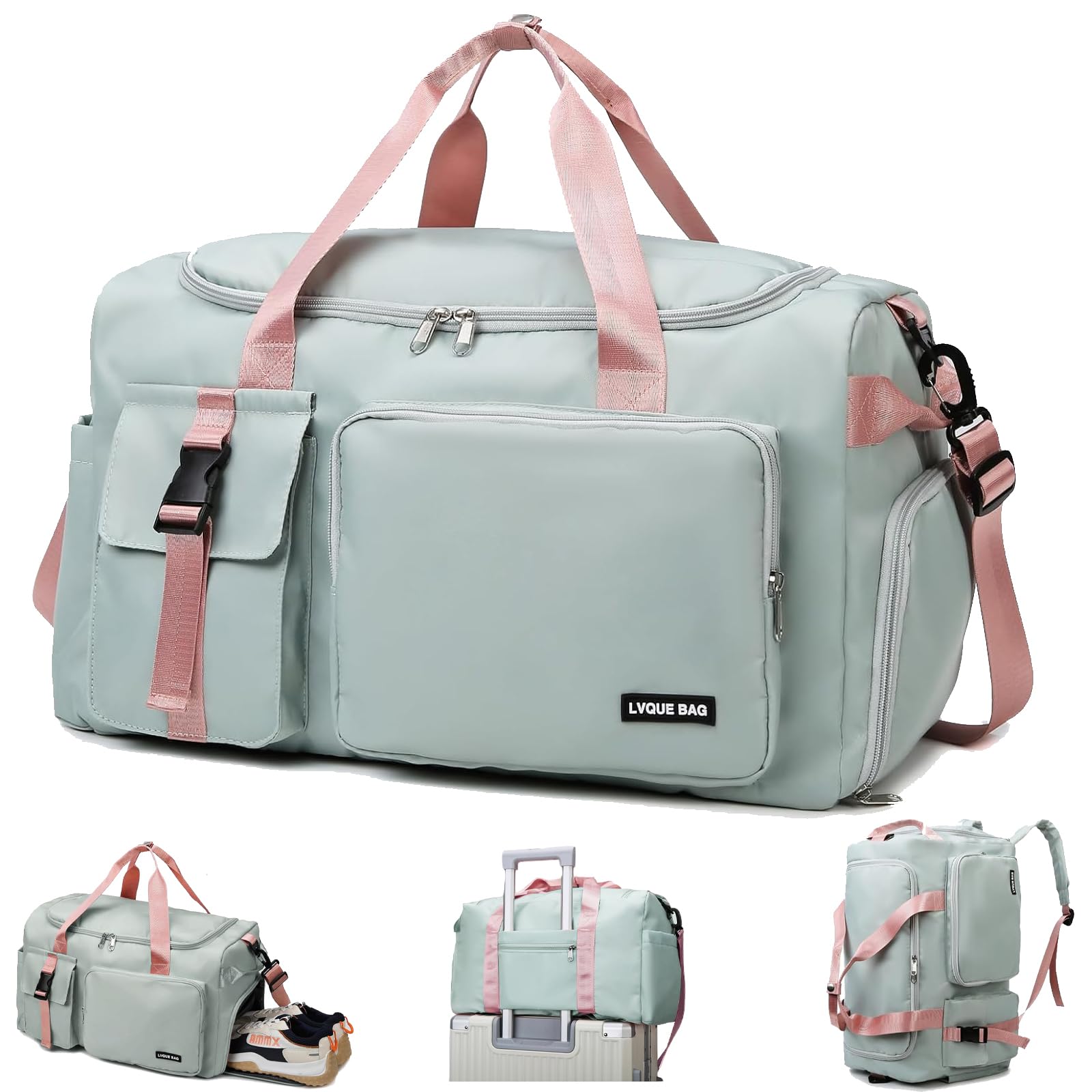 YOUYIKE Sports Bag for Women and Men, Sports Gym Bags, 42L Waterproof Travel Bag, with Shoe Compartment and Wet Pocket, Large Holdall, Cabin, Gym Bags, for Travel, Fitness, Sport, Green