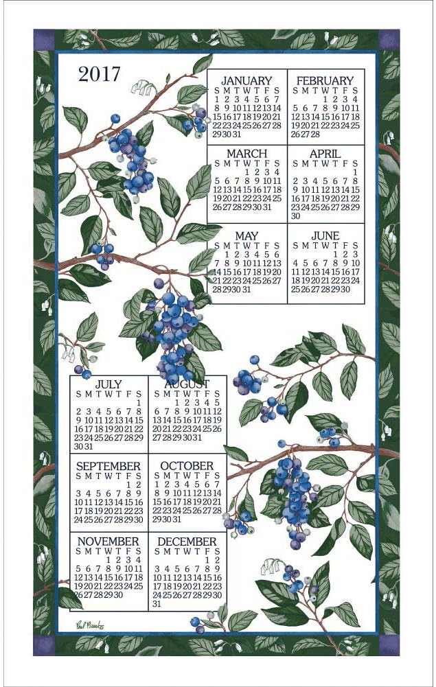 2017 Blueberries Linen Kitchen Towel Calendar
