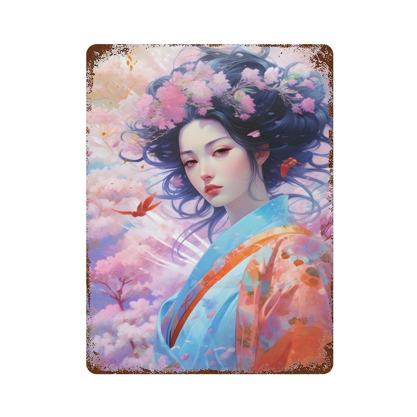Decorative Tin Sign with Cherry Blossom Girls Design 15.7"x11.8", for Basement, Hobby Room And Garage Decor, Rustic Home Decor