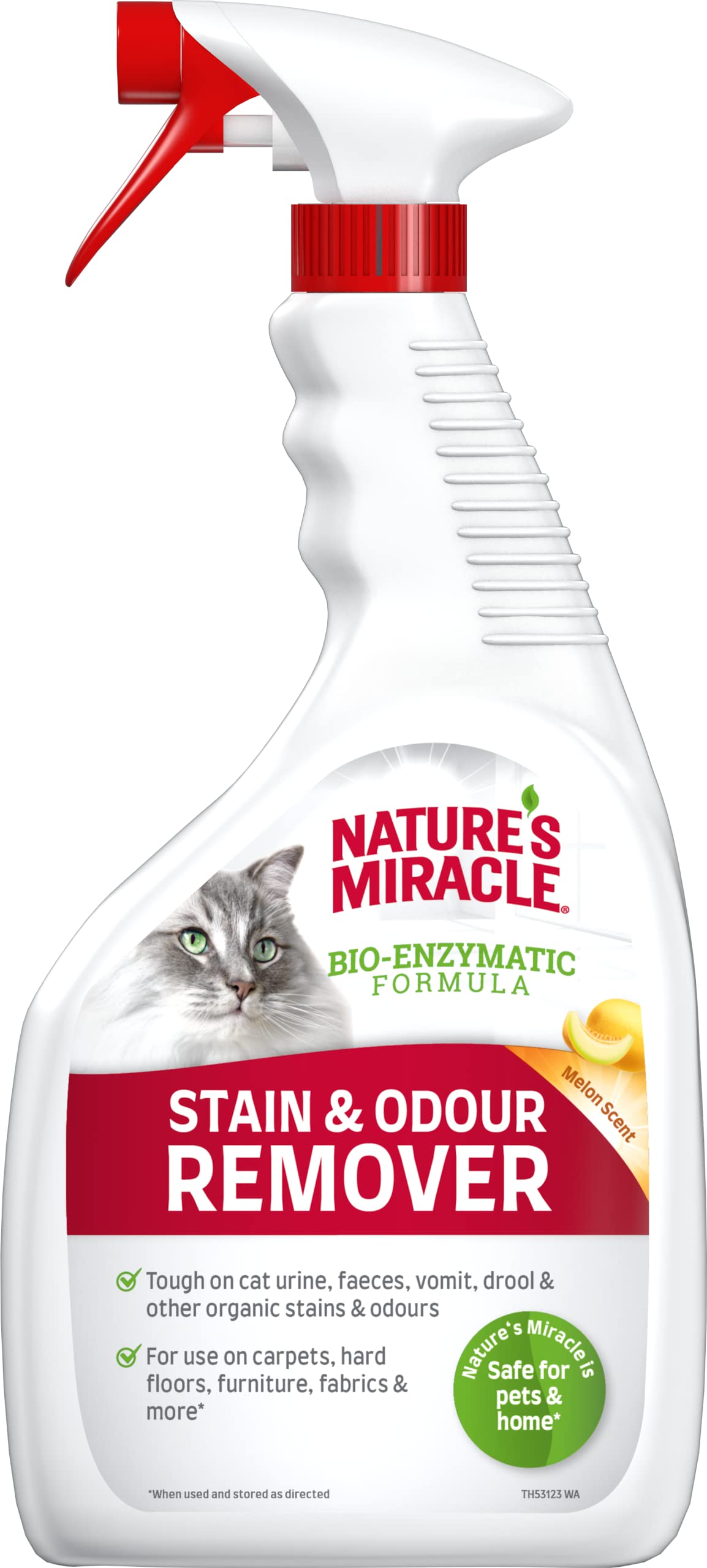 Nature's Miracle Cat Stain & Odour Remover - Bio-Enzymatic Formula - Melon Scent 946ml, White