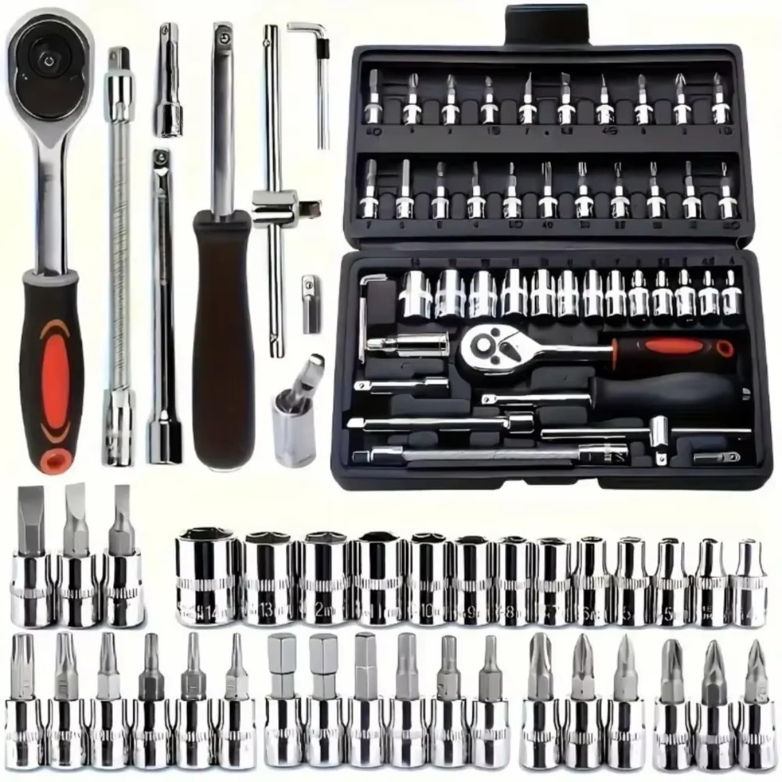 Maletín herramientas multiusos Juego Mano 46 ​​Uds. Juego Llaves Trinquete Caja Herramientas Combinada Multiusos Con Kit Destornillador Herramientas Mano Herramienta Trinquete Y Estuche