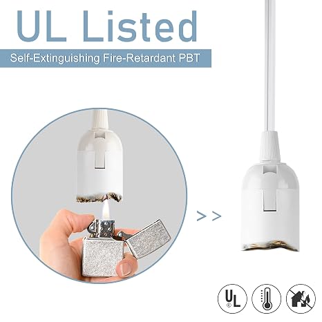 JACKYLED Hanging Lantern Cord,White Pendant Light Cord Hanging Lamp Cord,20FT&12FT