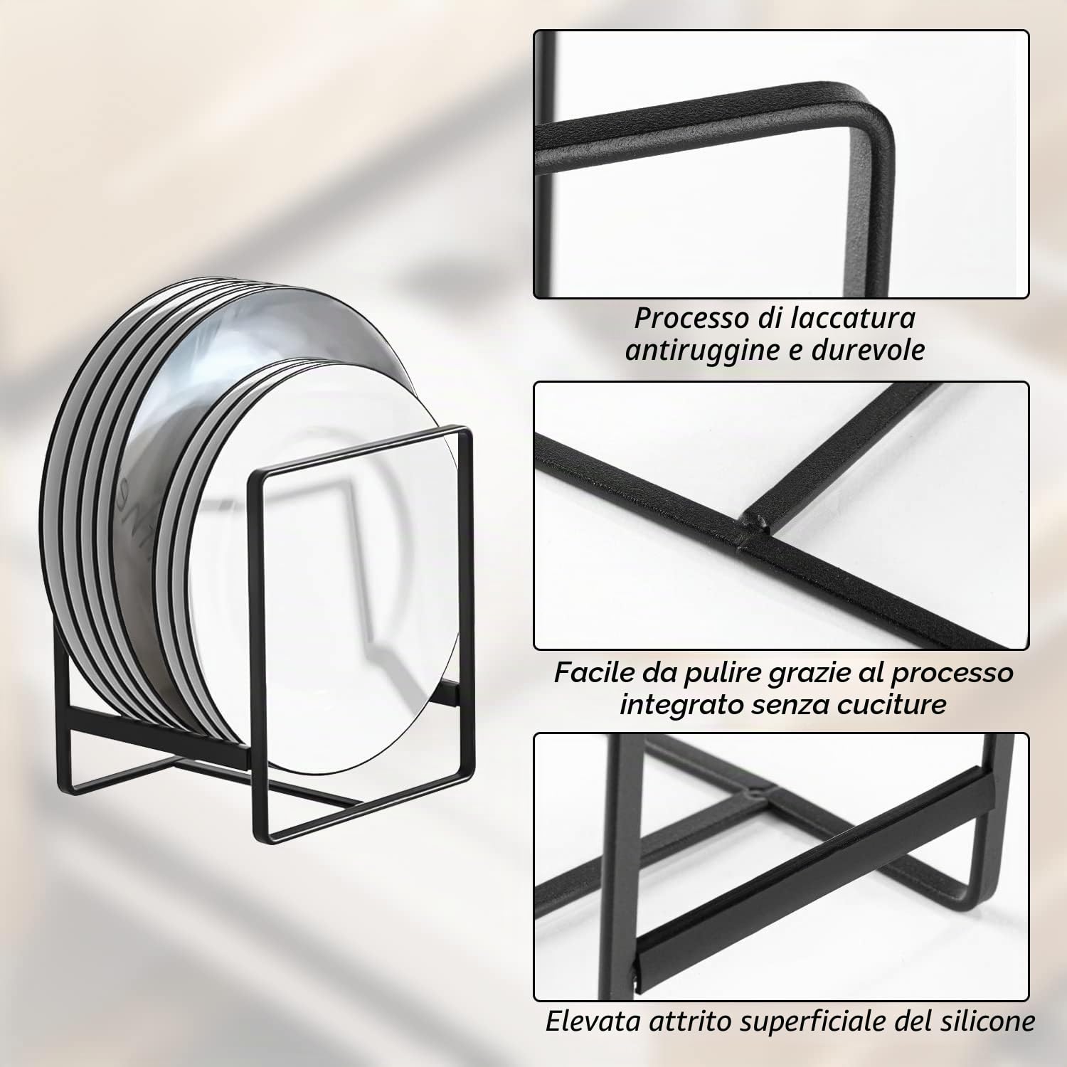 3 Pezzi Porta Piatti da Interno Mobile, Supporti per Piatti, Scolapiatti in Metallo, Multifunzione, Adatti per Armadi da Cucina, Piatti e Coperchi per Pentole