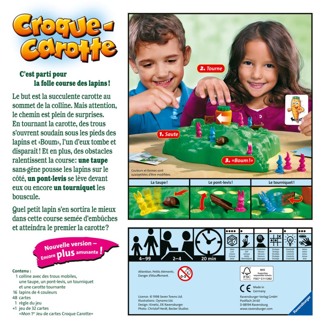 Ravensburger - Croque Carotte - Jeu de société - Enfants et Parents - Jeu de Parcours Rigolo - Inclus Jeu de Cartes Exclusif - De 2 à 4 Joueurs à partir de 4 Ans - Mixte - 20948 - Version française