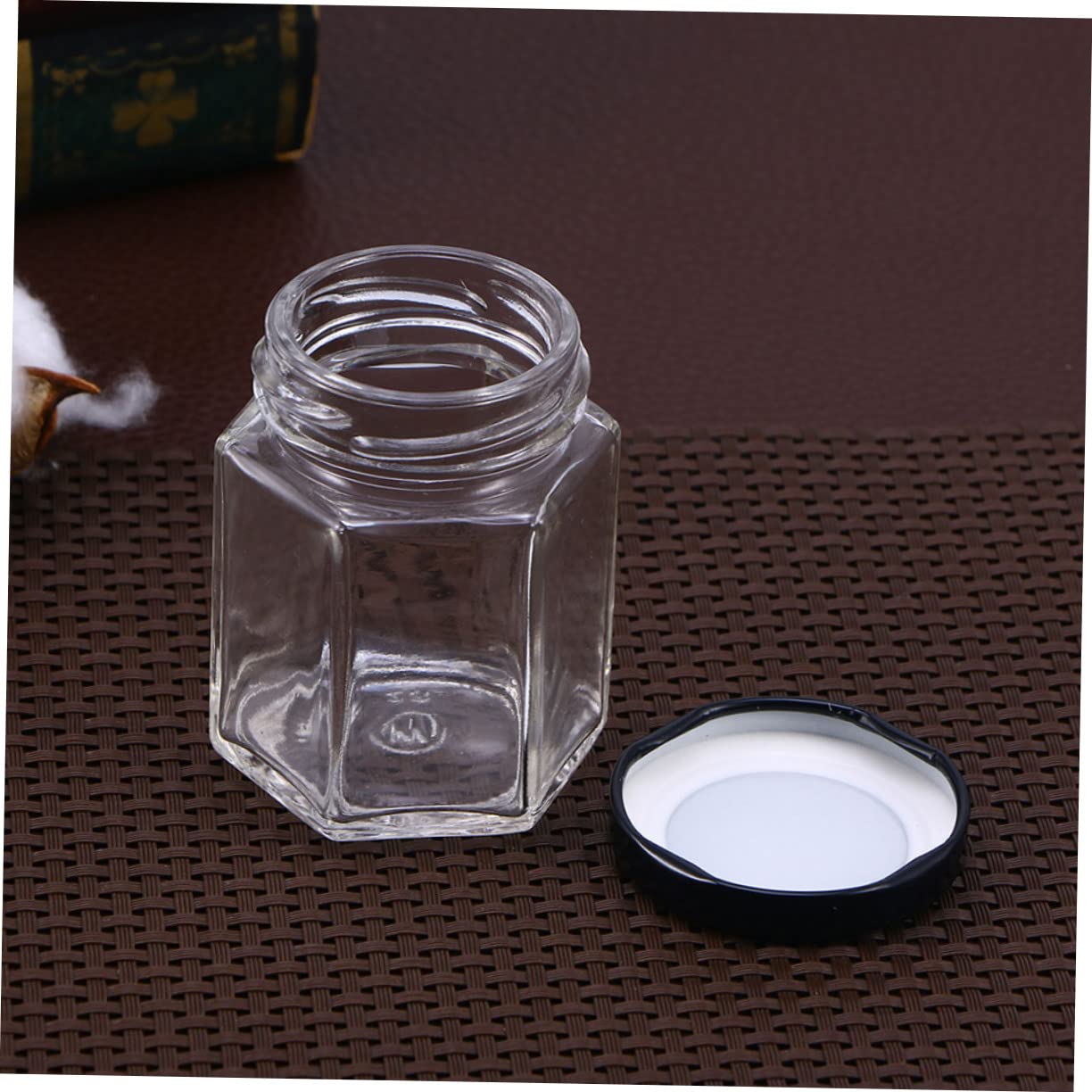 Lot de 10 Bocaux en Verre Hexagonaux 85ml pour Rangement Alimentaire Couvercle Hermétique Stockage de Sucre et Miel Cuisine Maison