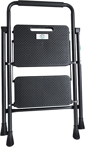 Miniatura 2 de Elevon Taburete plegable con pedal antideslizante ancho, escalera de acero resistente de 330 libras, 2 escalones