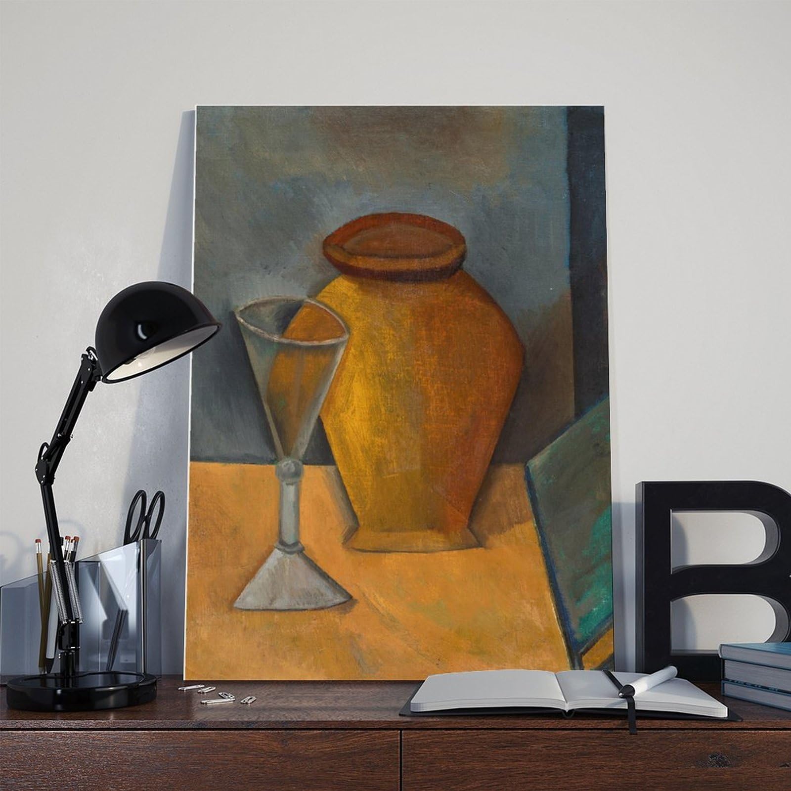 Stampa su tela con stampa di opere famose di Pablo Picasso Pot, vetro e libro, per camera di ragazzi e adolescenti, stampa su tela, 50,8 x 76,2 cm