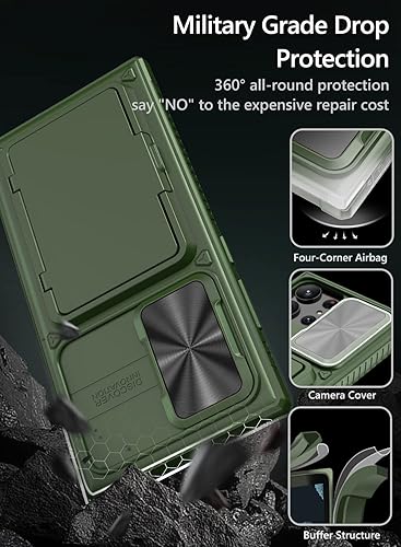 Miniatura 4 de Vihibii Funda para Galaxy S23 Ultra, tarjetero integrado (4 tarjetas) y funda protectora de cámara deslizante y soporte, resistente a los arañazos
