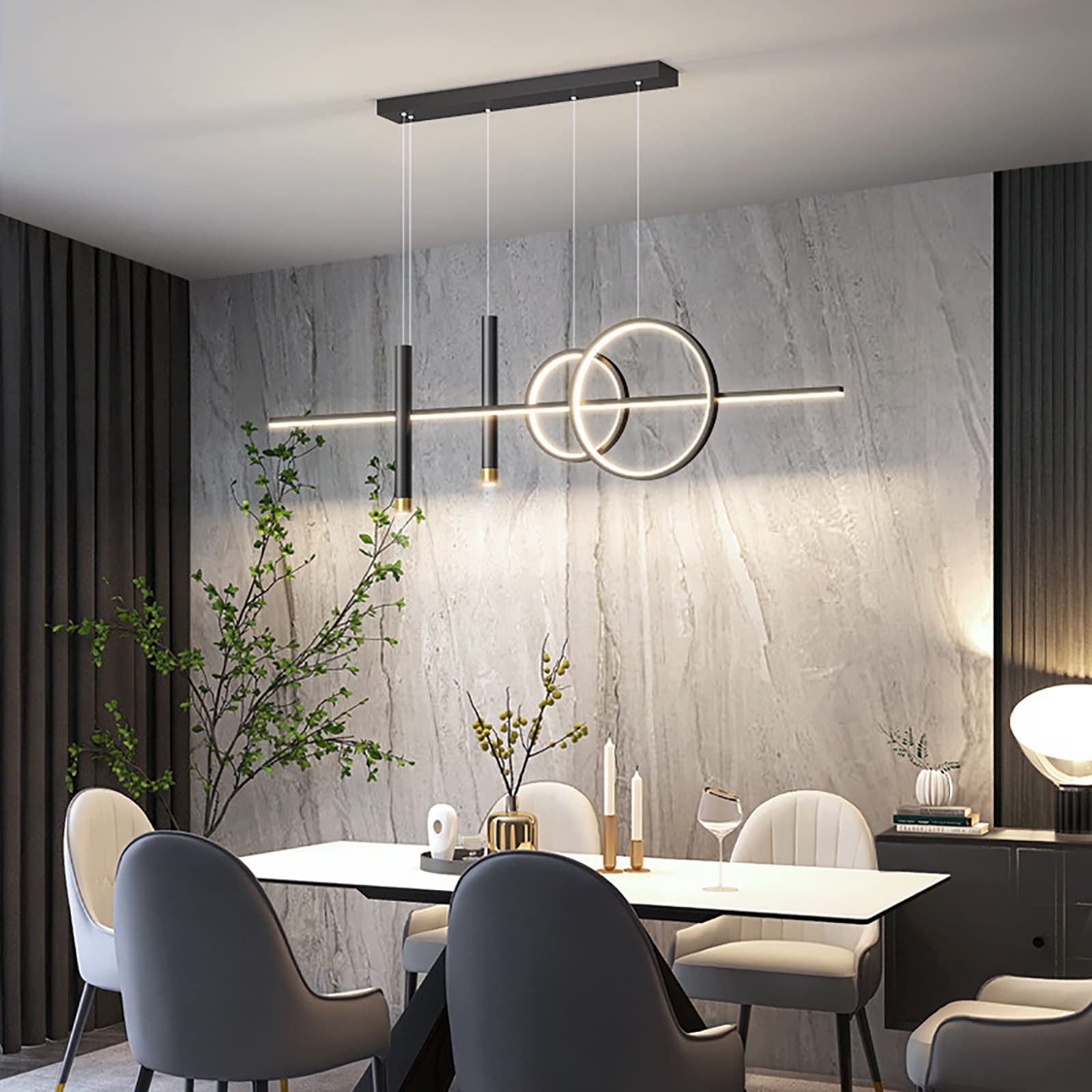 KXEcoLife Modern Dimmable Linear LED Chandelier with Adjustable Hanging Light Fixture for Dining Room Living Kitchen Island Black 120cm/47inch