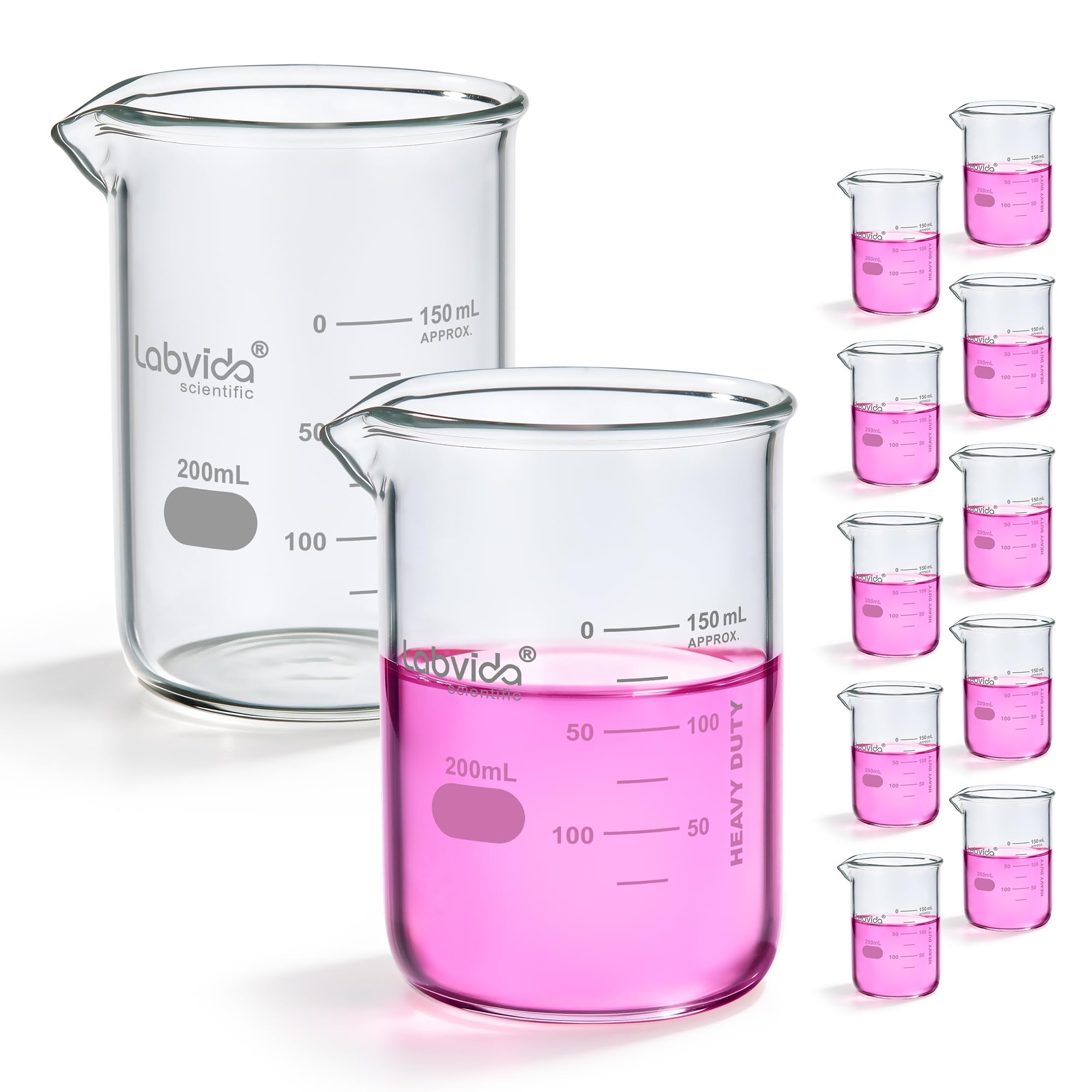Griffin LVA008 - Vasos de vidrio de baja forma, 200 ml, borosilicato 3.3 con graduación impresa, 12 unidades