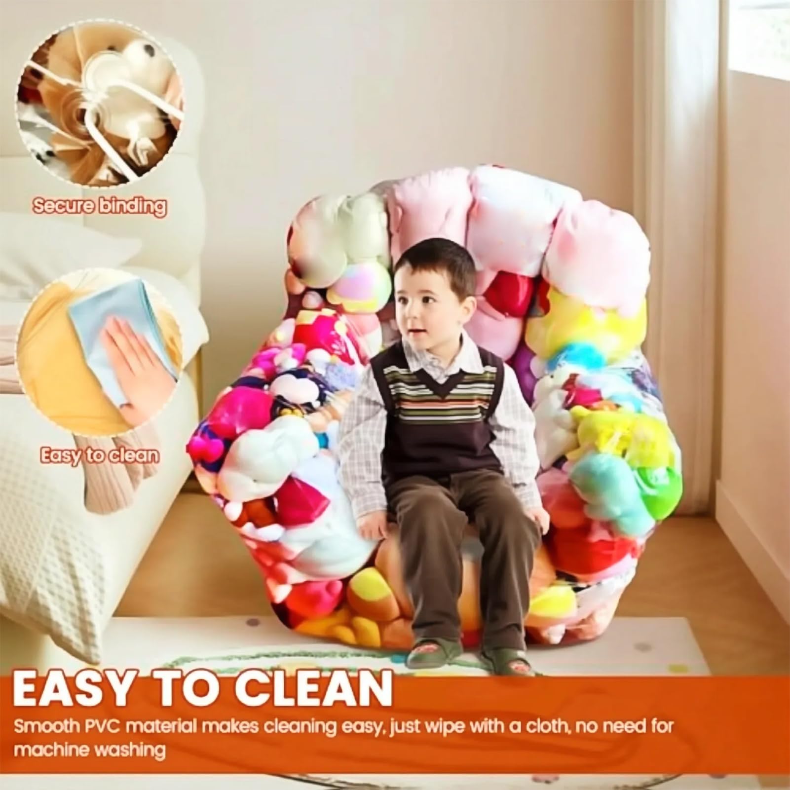 Chaise de rangement pour animaux rembourrés, pouf transparent 2 en 1 - Résistant aux taches - Pour dortoir, chambre à coucher, intérieur, coin lecture, salon