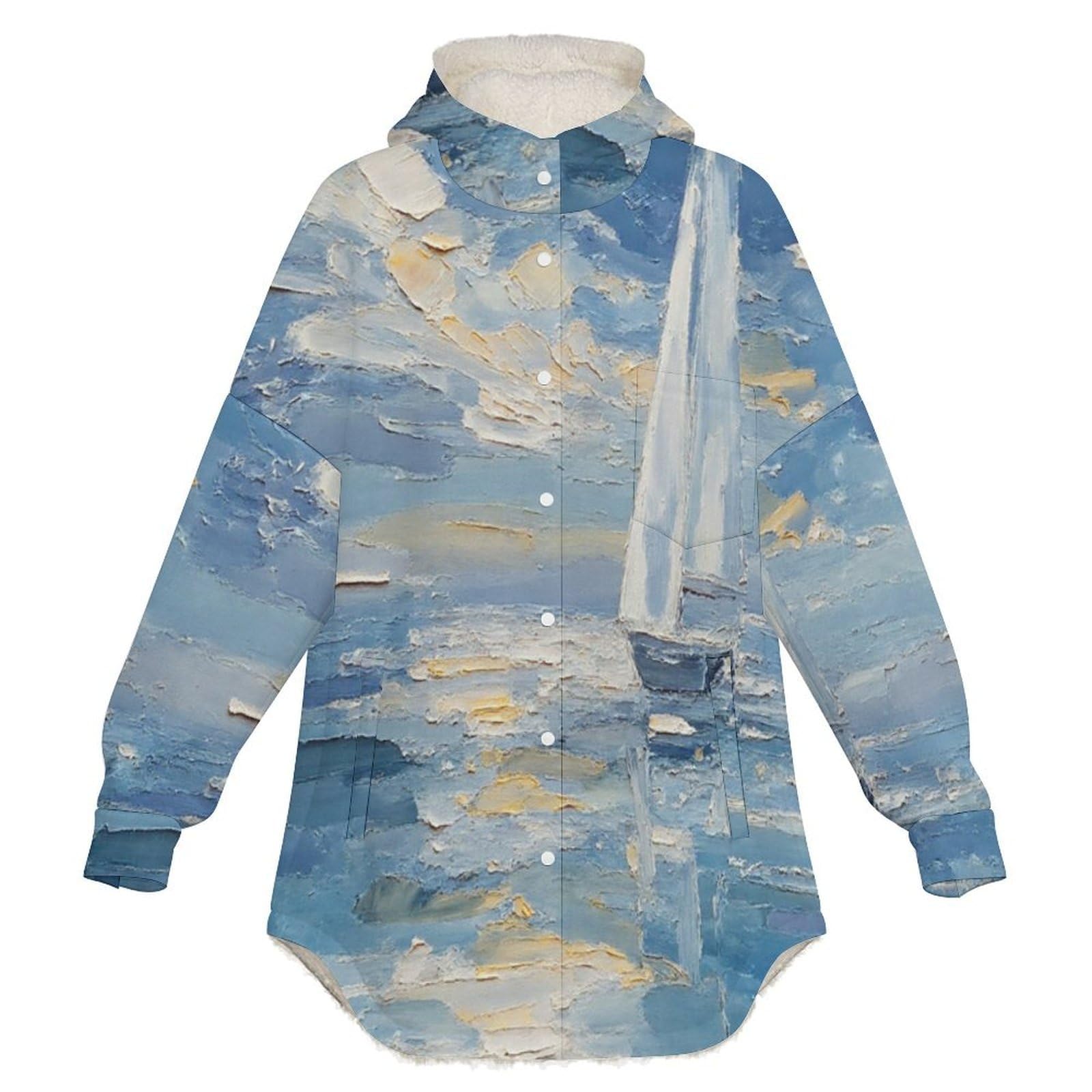 Sudadera Invierno con Capucha de Forro Polar Mujer Navegando En El Mar Cálido Hoodies a Manga Larga Felpa Sudadera con Bolsillos, Azul Grisáceo