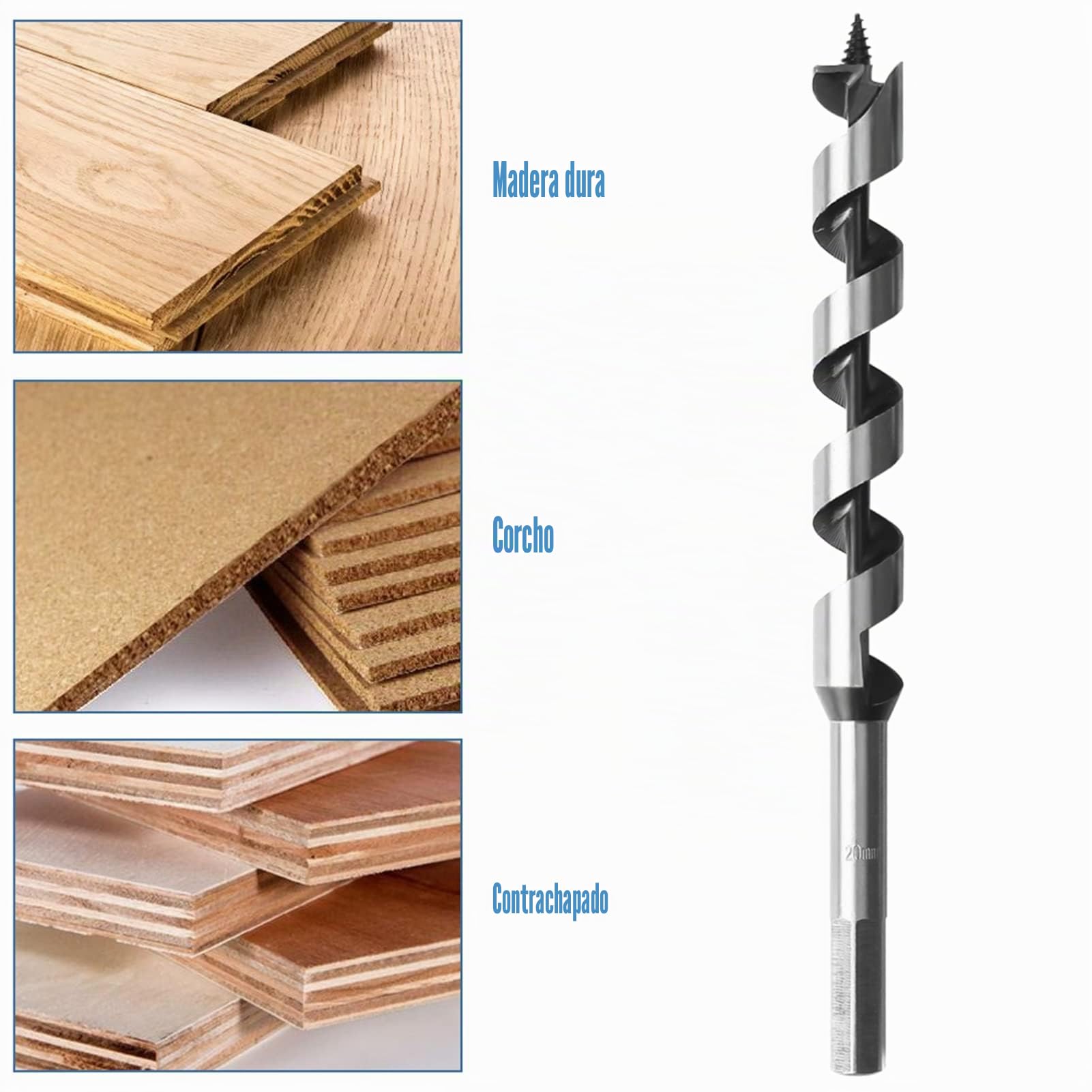 Broca, broca profesional de acero al carbono con estuche de madera para usar con taladros eléctricos y barrena para trabajar la madera