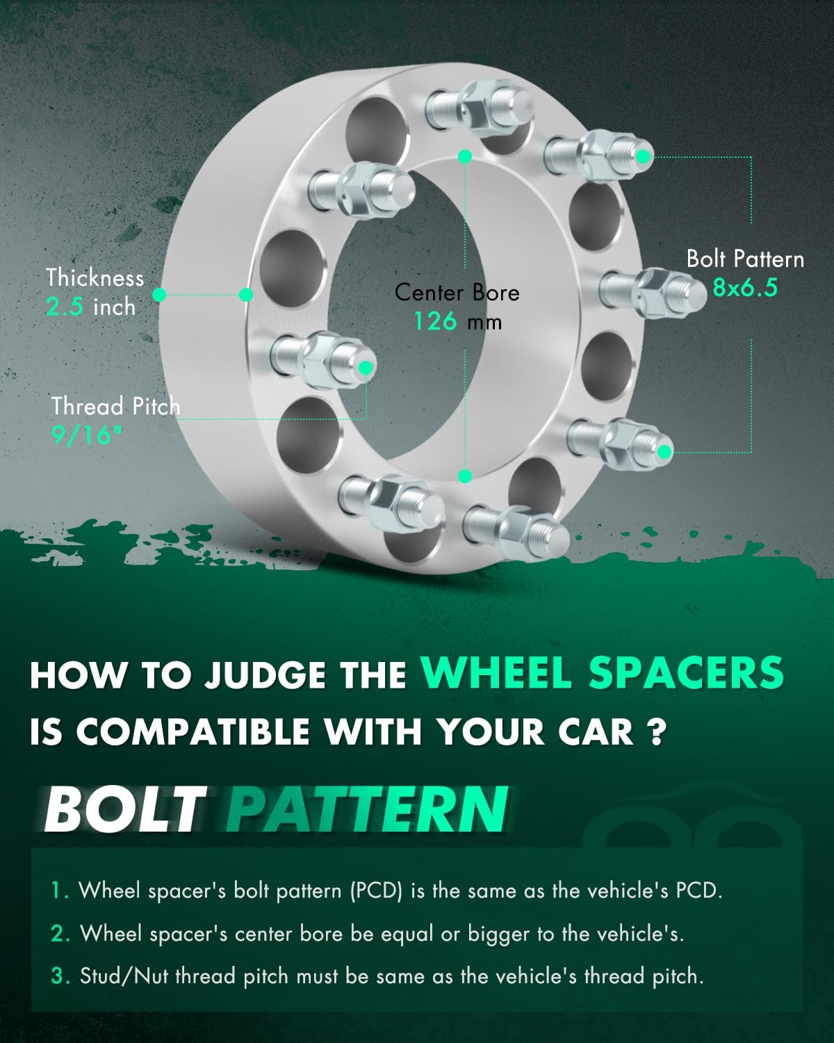 SCITOO 4Pcs 8x6.5 Wheel Spacers 2.5 inch Bore 126mm Studs 9/16" 8 Lug Wheel Spacers No Hubcentric Fit for Ram 3500 2011-2013,for Ram 2500 2011-2013,for Dodge Ram 3500 2003-2010
