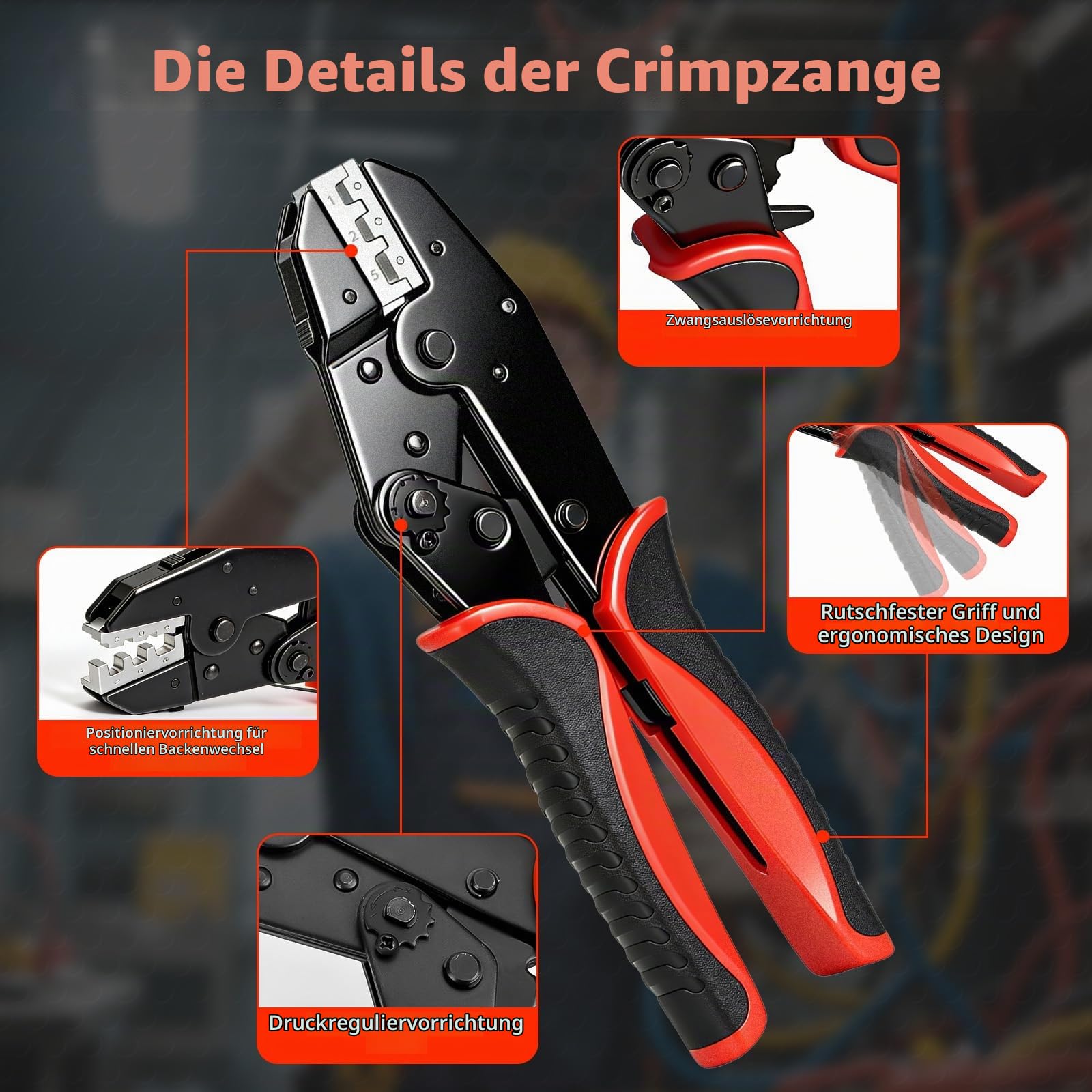 Crimpzange Wechselbacken Set, Abisolierzange für Aderendhülsen/Solarstecker