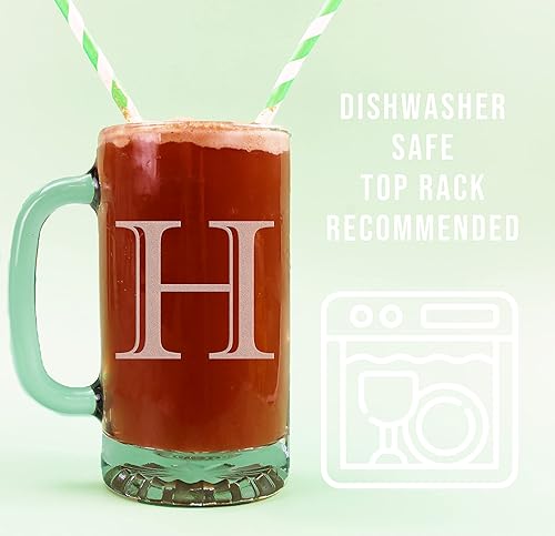 Miniatura 3 de Taza de cerveza de vidrio con monograma grabado de 16 onzas (letra H), regalos de cerveza personalizados de la A a la Z para hombres, vasos de