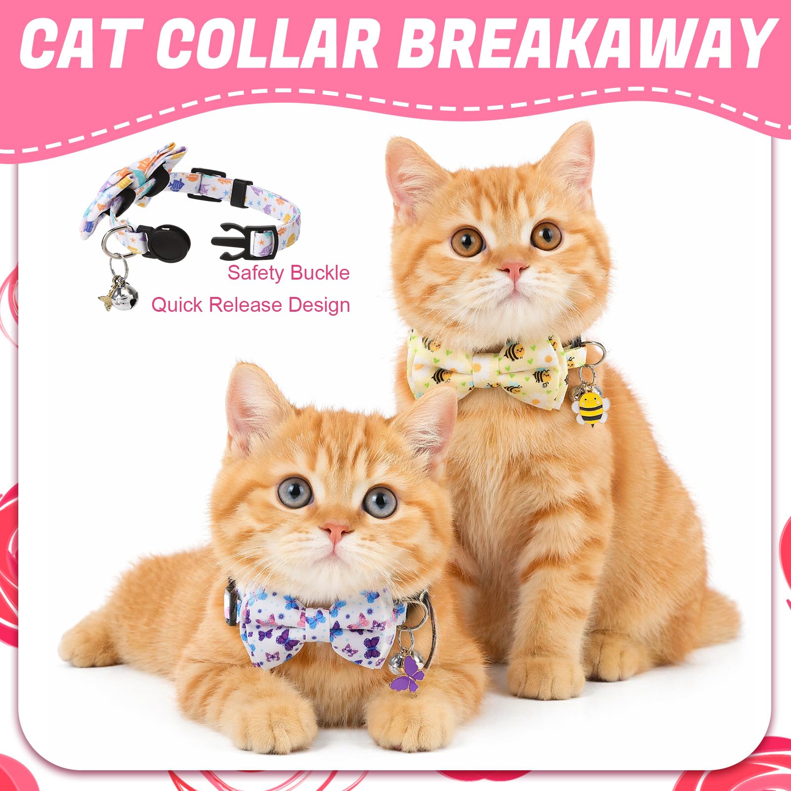 30 collares de gato separables con pajarita y campanas, collares ajustables florales para gatos, collar de seguridad para gatitos para niñas, niños y gatos