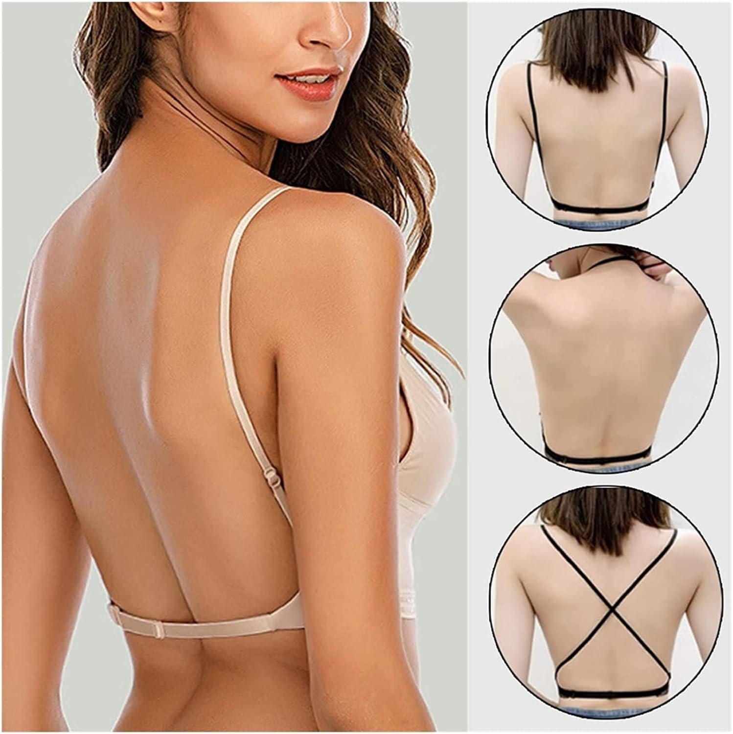 Womens Minimizer Bras No Underwire U-Shaped Back French Sexy Lingerie Brassiere Halter Seamless Underwear Tank Tops (Color : A White, Size : X-Large)