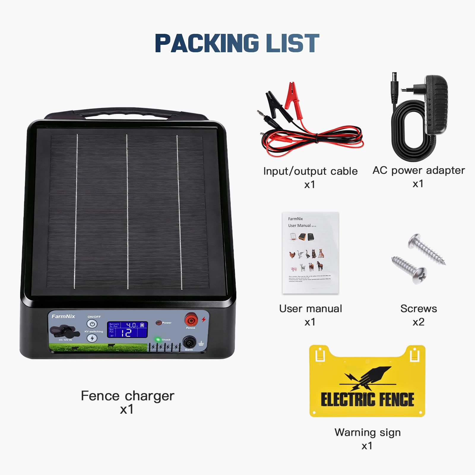 Pastor Eléctrico Solar 32km con Batería de Litio, Salida Ajustable 6-12KV 0.3-2J, Panel 6W & Batería 18Ah(18000mAh), IP55 Resistente para Caballos, Ganado, Jabalíes