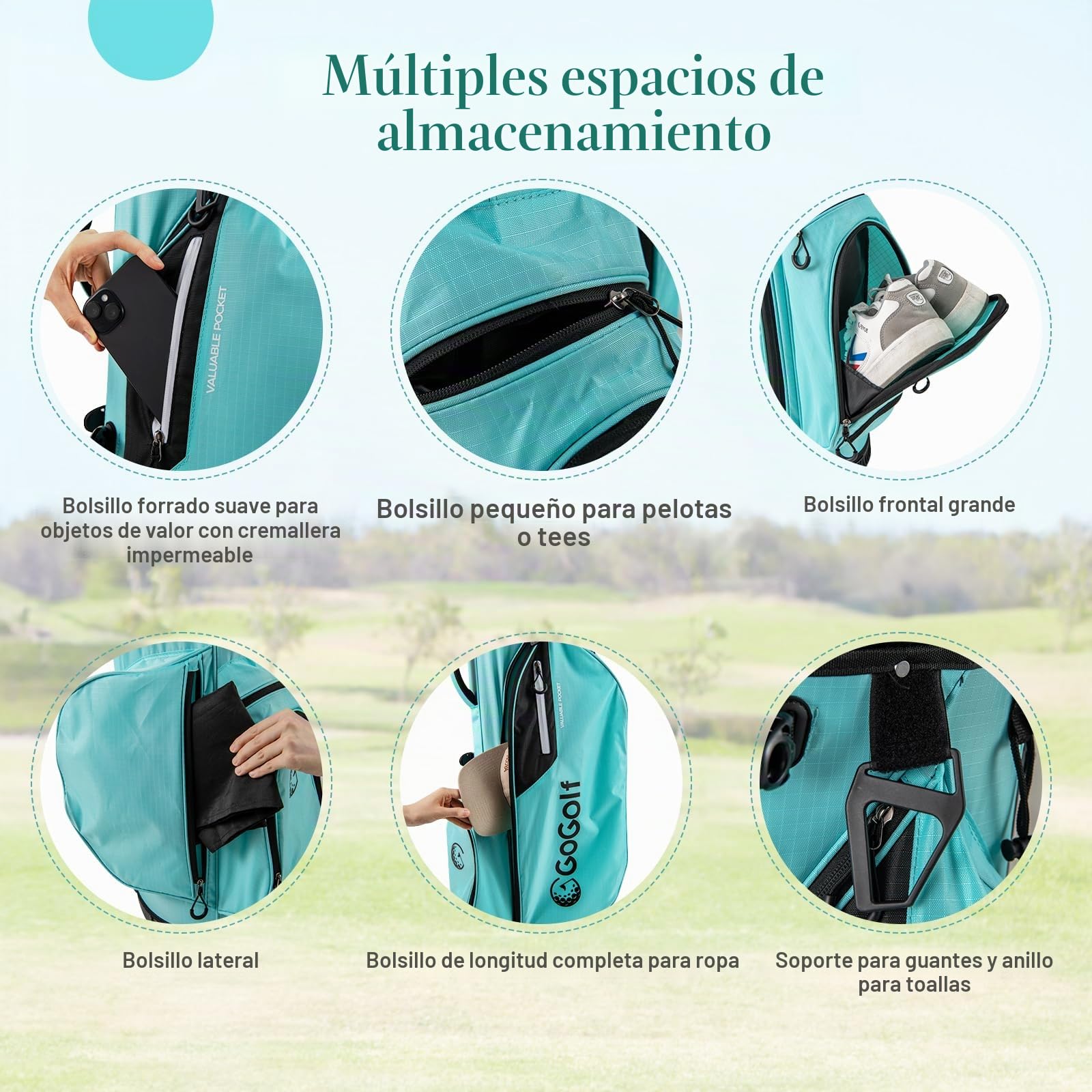 LIFEZEAL Bolsa de Golf, Bolsos Trípodes Ligeros con 8 Compartimentos Superiores y 5 Bolsillos con Cremallera, Soporte Paraguas, Funda de Lluvia y Correa Ajustable para Mujeres y Hombres