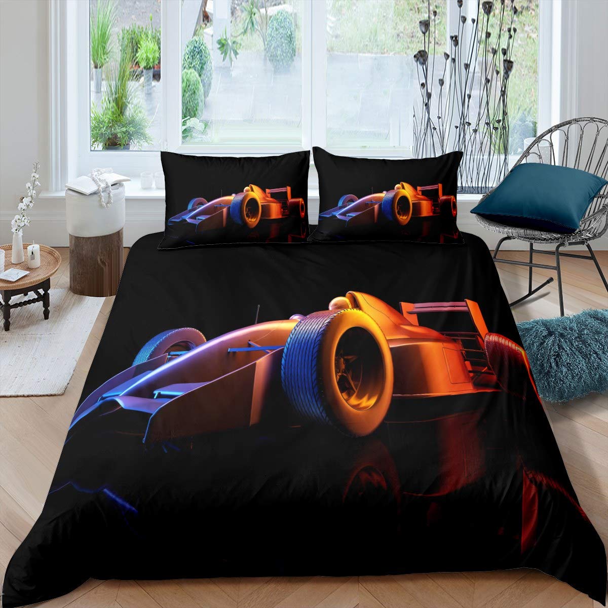 3D Car Bedding Set Kids Boys Teens Extreme Sport Duvet Cover Speed Racing Car Comforter Cover Cool Automobile Style Bedspread Cover,Room Decor 3Pcs Bedding Double Size